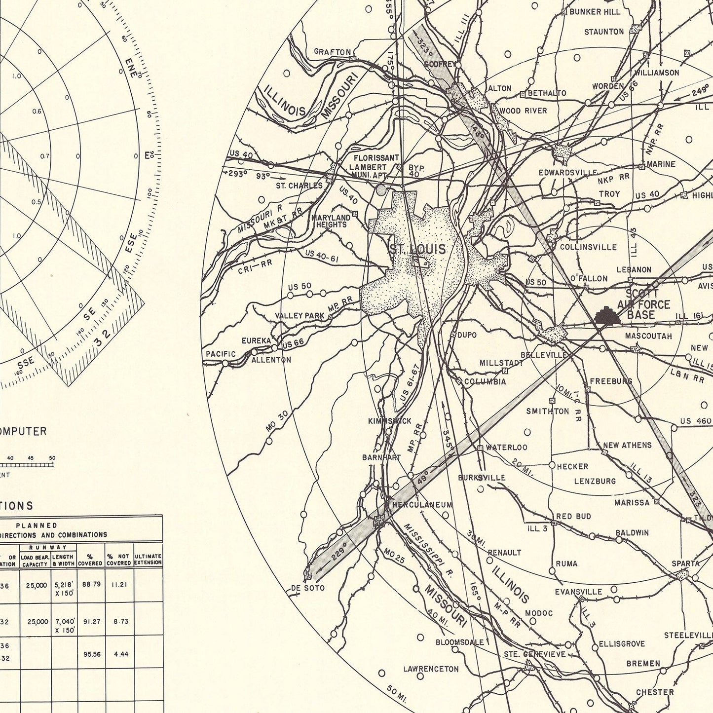 Vintage Map of the Scott Air Force Base Vicinity, 1952