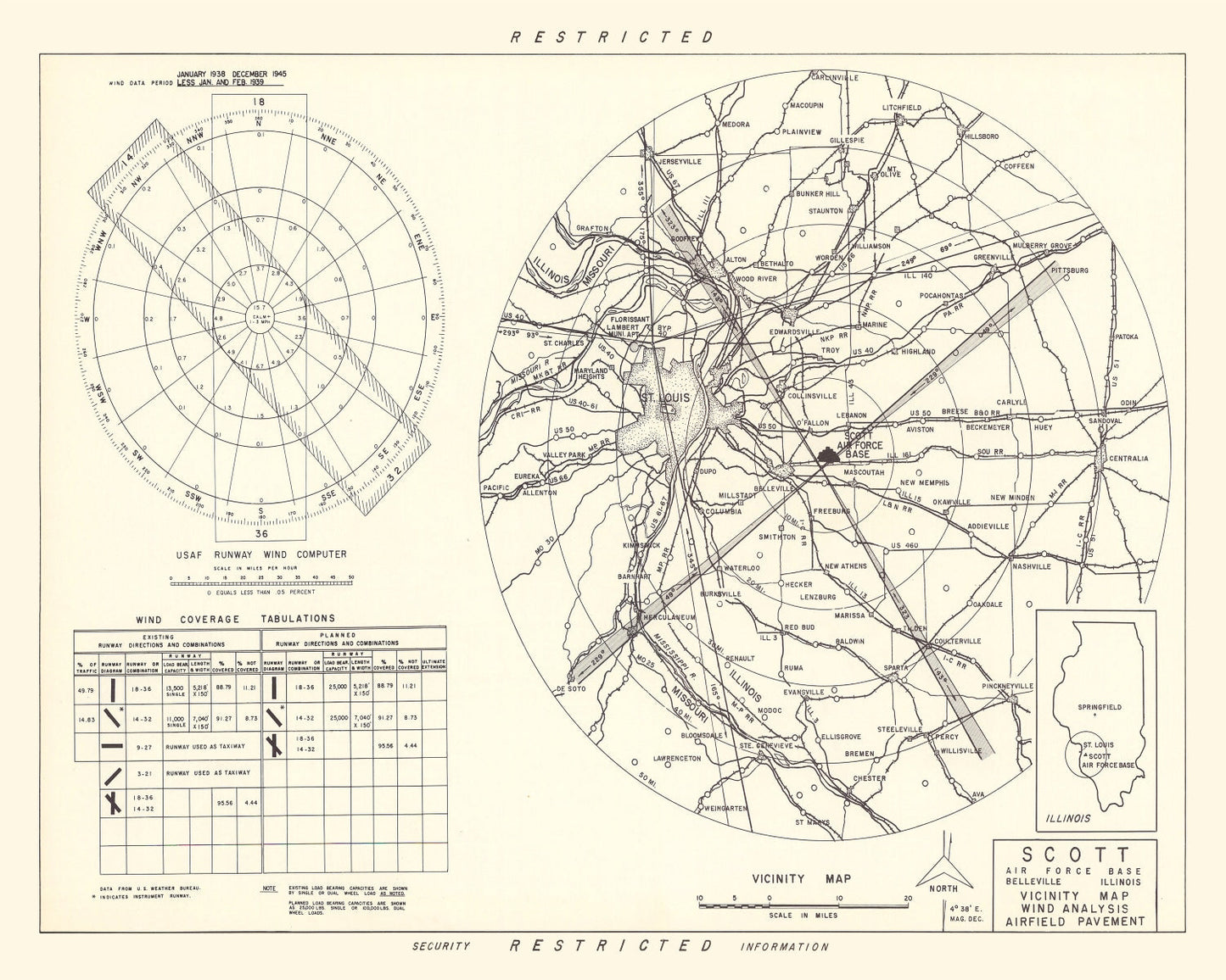 Vintage Map of the Scott Air Force Base Vicinity, 1952