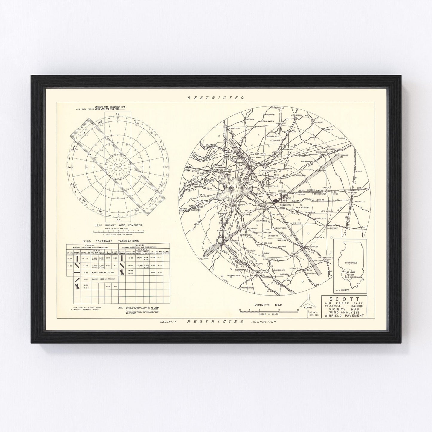 Vintage Map of the Scott Air Force Base Vicinity, 1952