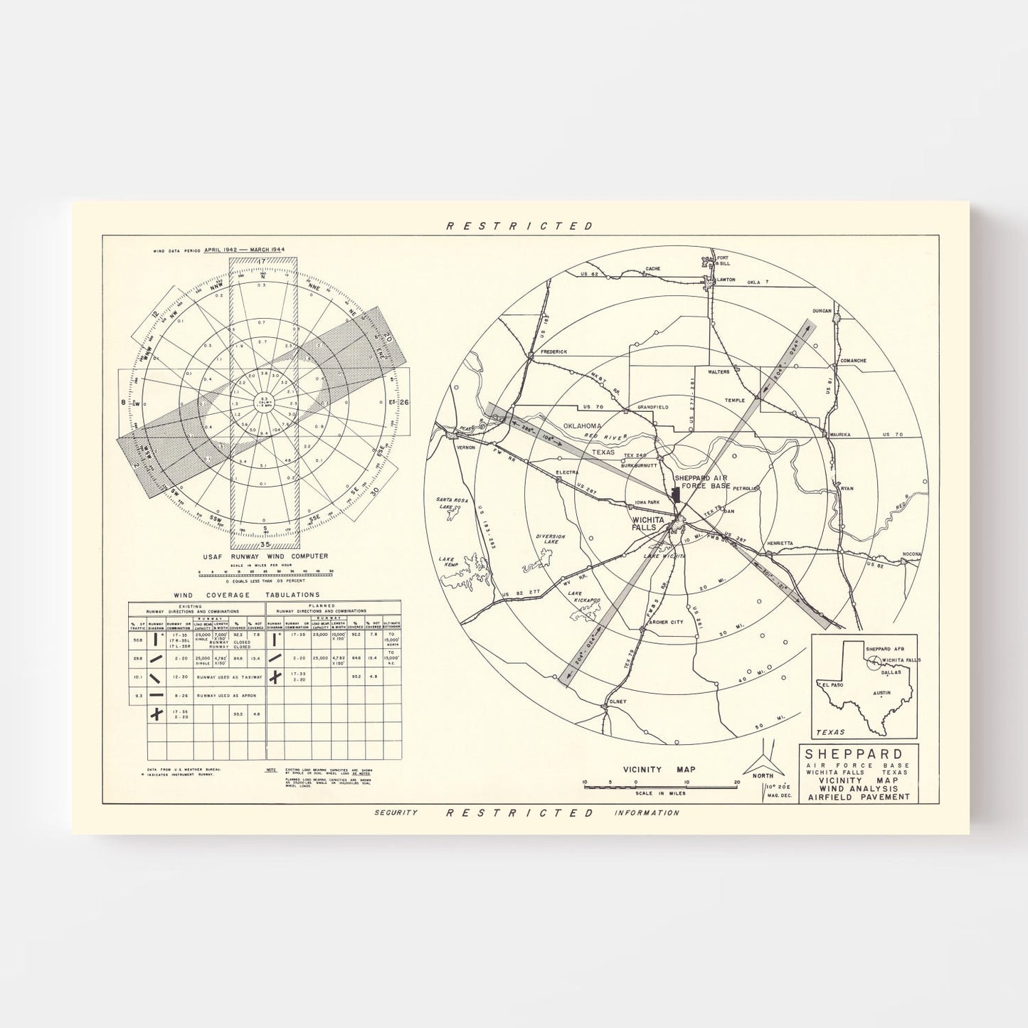 Vintage Map of the Sheppard Air Force Base Vicinity, 1952