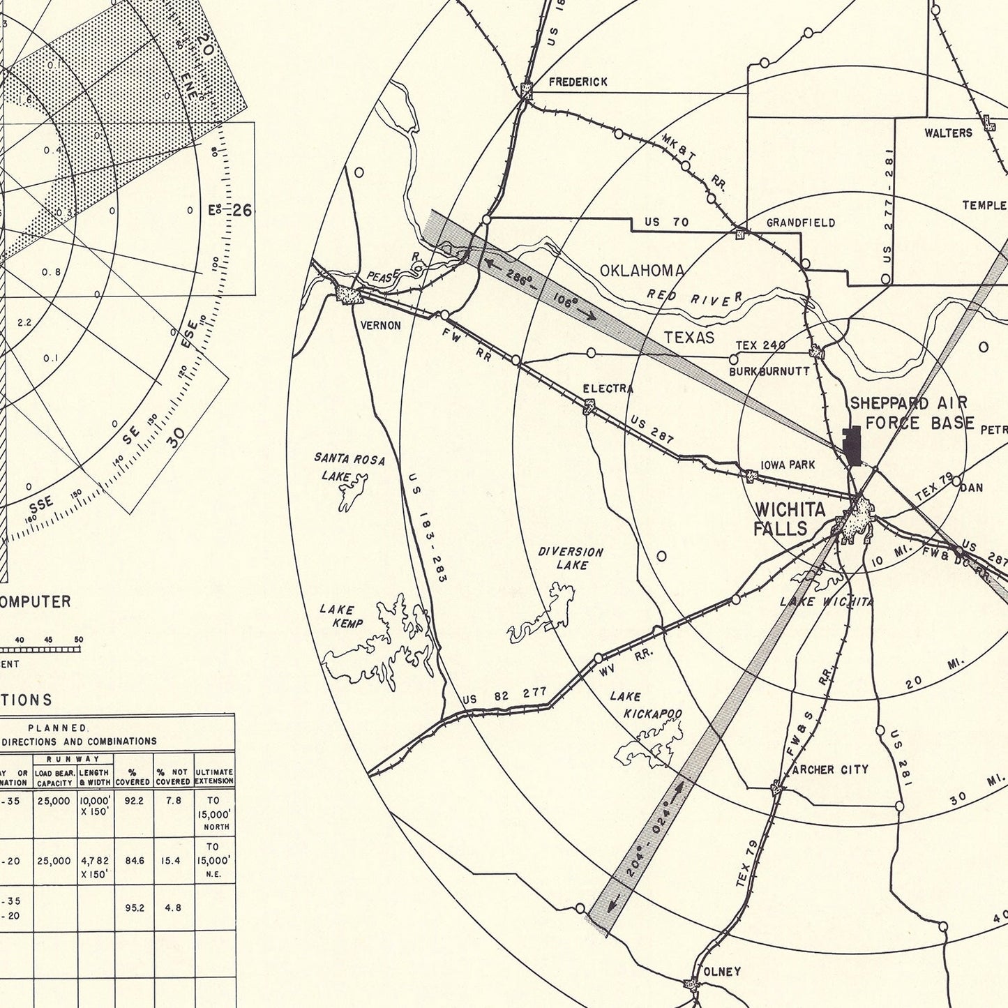 Vintage Map of the Sheppard Air Force Base Vicinity, 1952