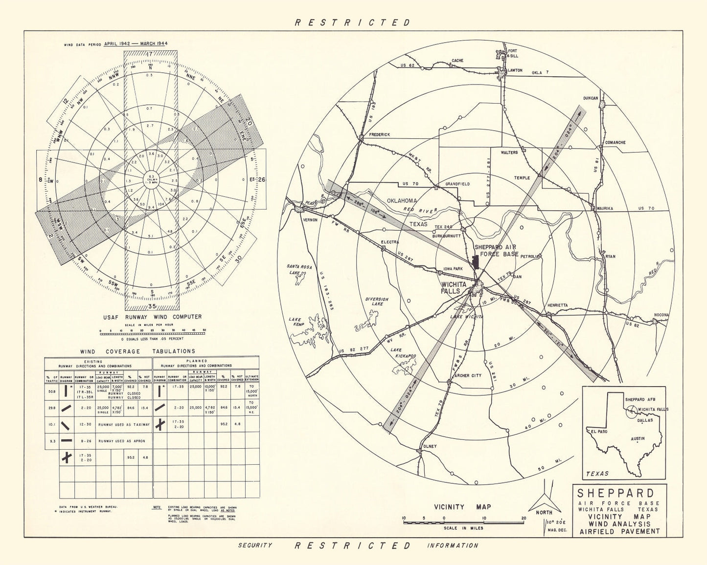 Vintage Map of the Sheppard Air Force Base Vicinity, 1952