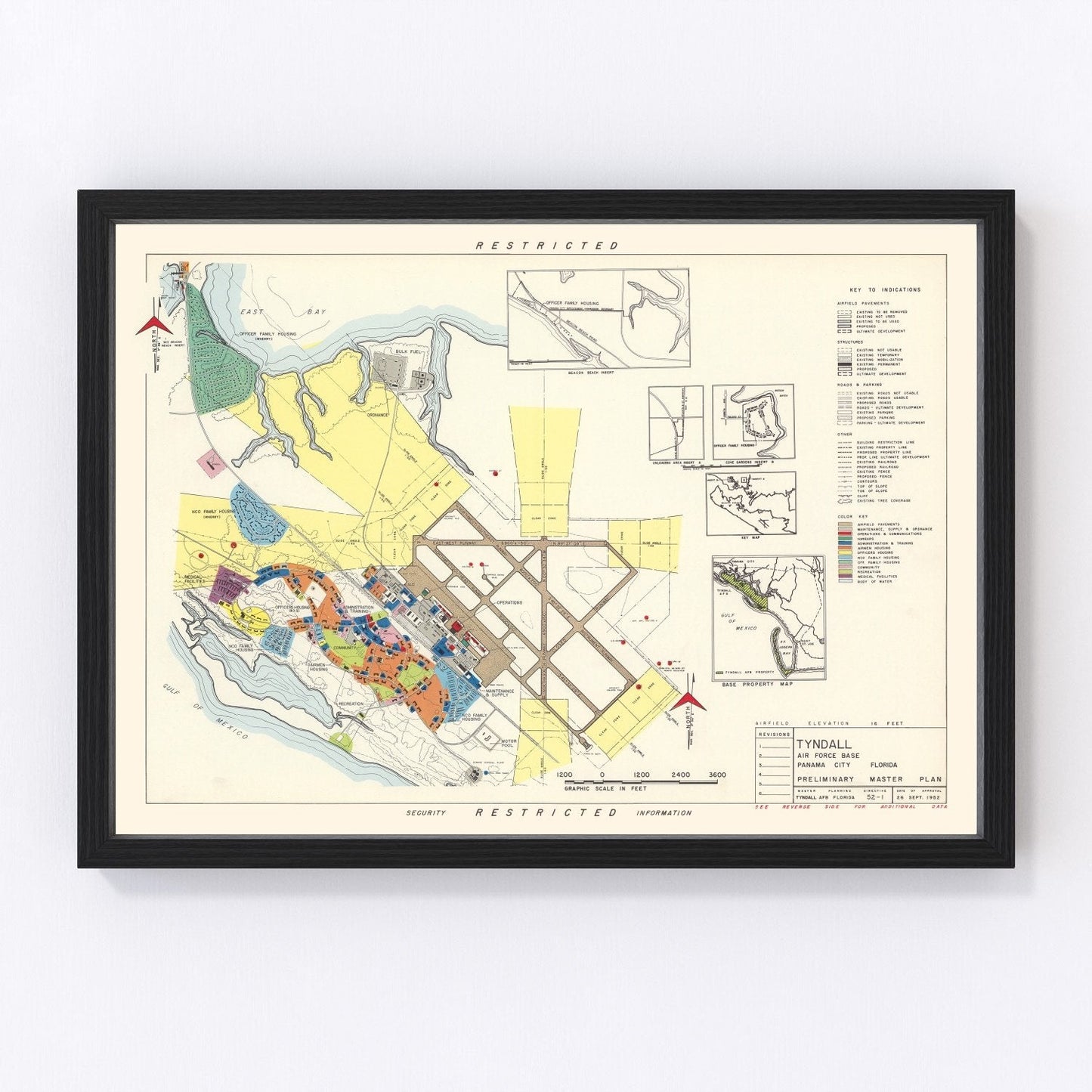 Vintage Map of Tyndall Air Force Base, 1952