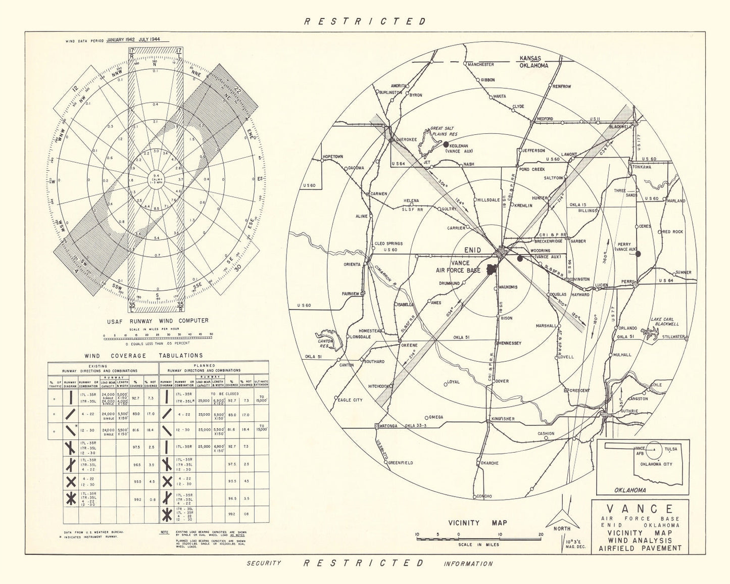 Vintage Map of the Vance Air Force Base Vicinity, 1952