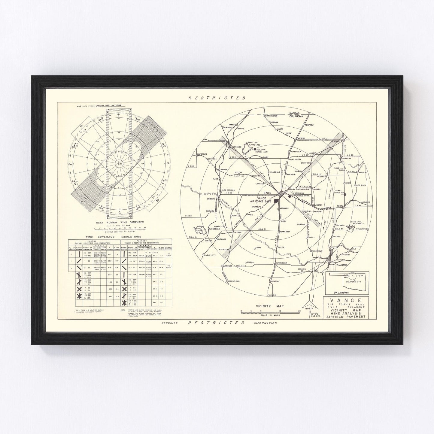 Vintage Map of the Vance Air Force Base Vicinity, 1952