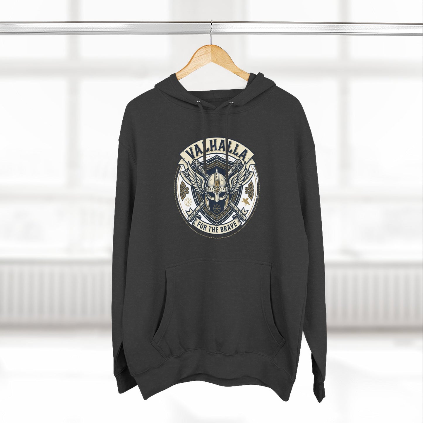 Viking Valhalla Skull Hoodie – "For the Brave" Graphic Fleece Hoodie