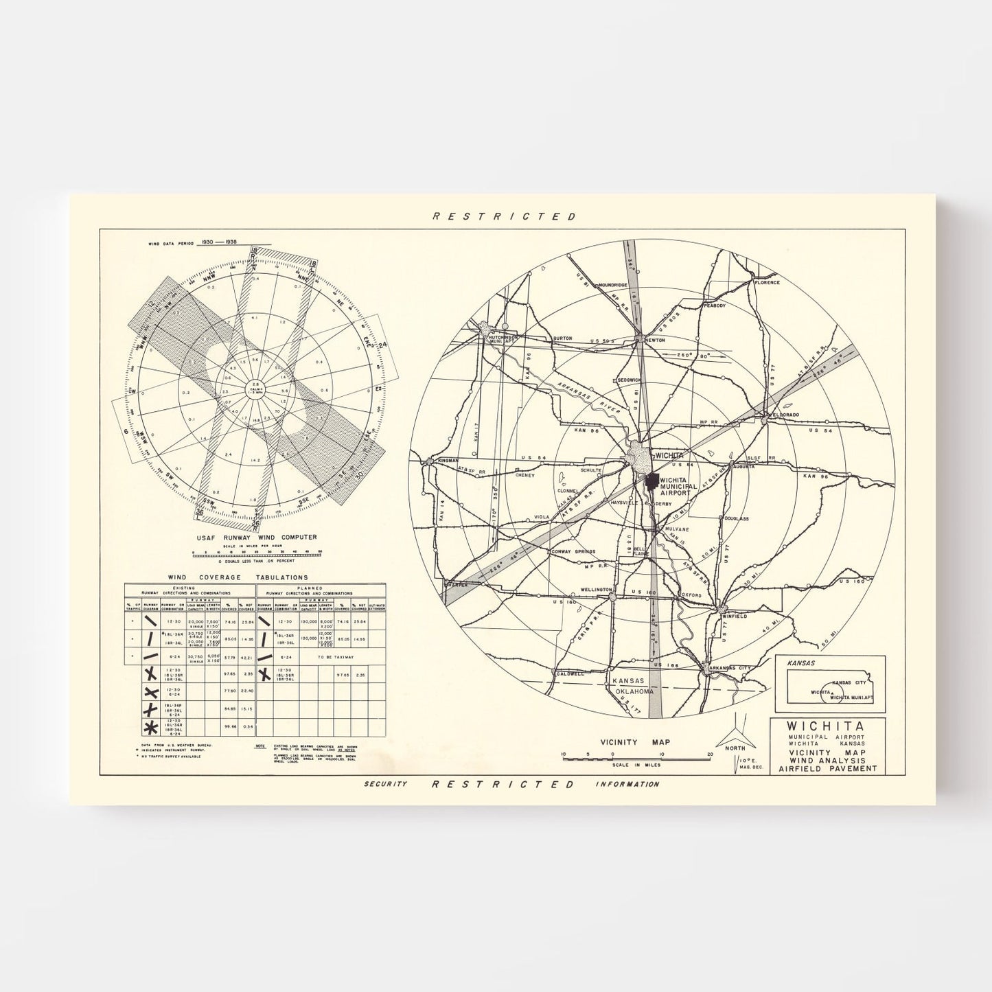 Vintage Map of the Wichita Municipal Airport Vicinity, 1952