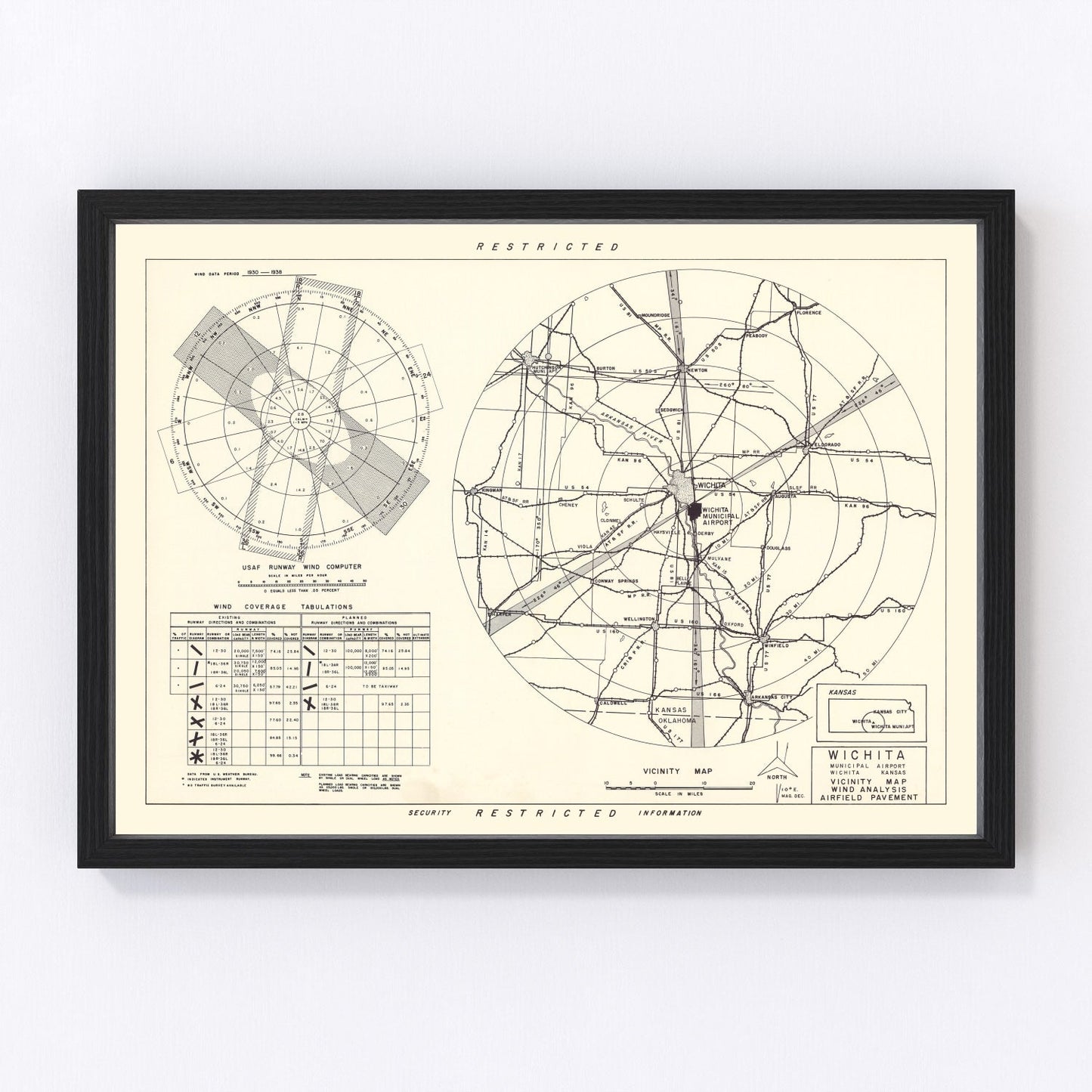 Vintage Map of the Wichita Municipal Airport Vicinity, 1952