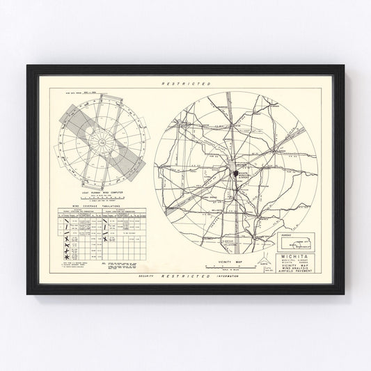 Vintage Map of the Wichita Municipal Airport Vicinity, 1952