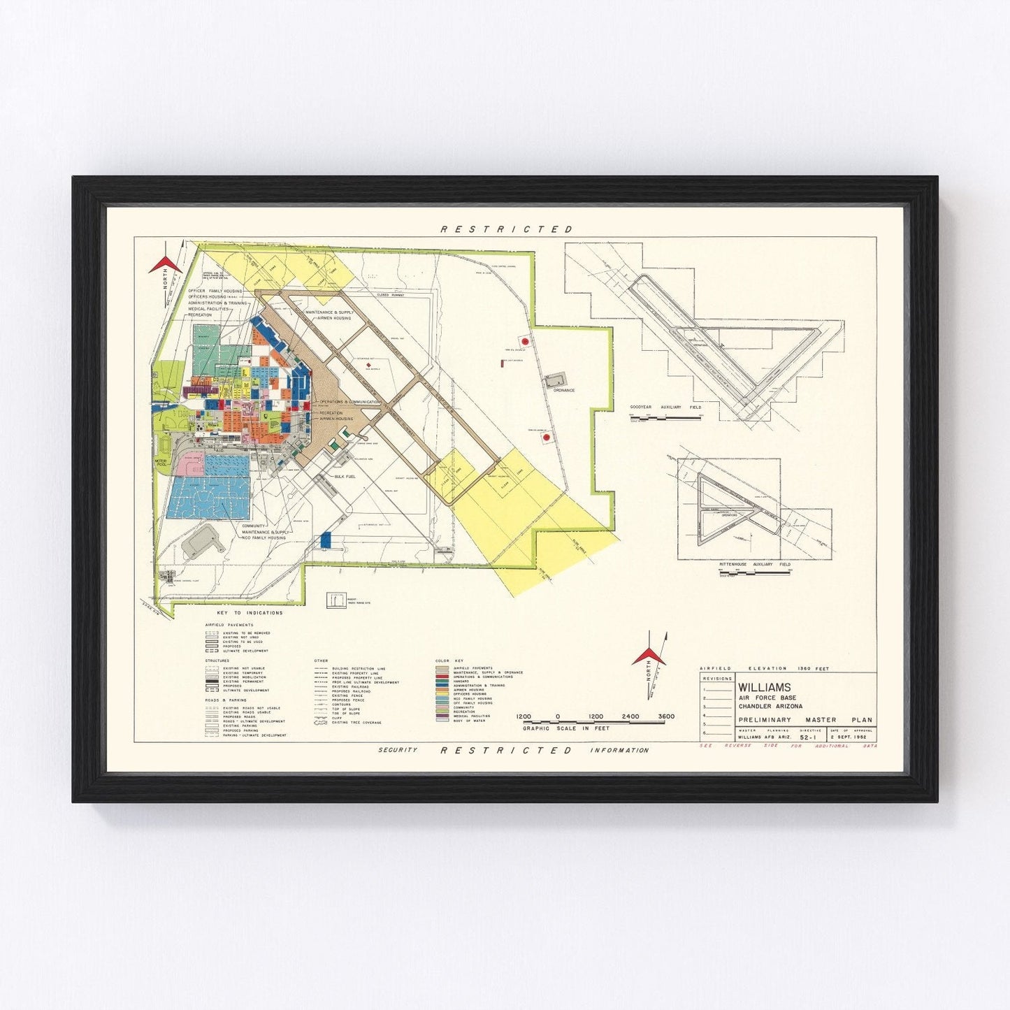 Vintage Map of Williams Air Force Base, 1952