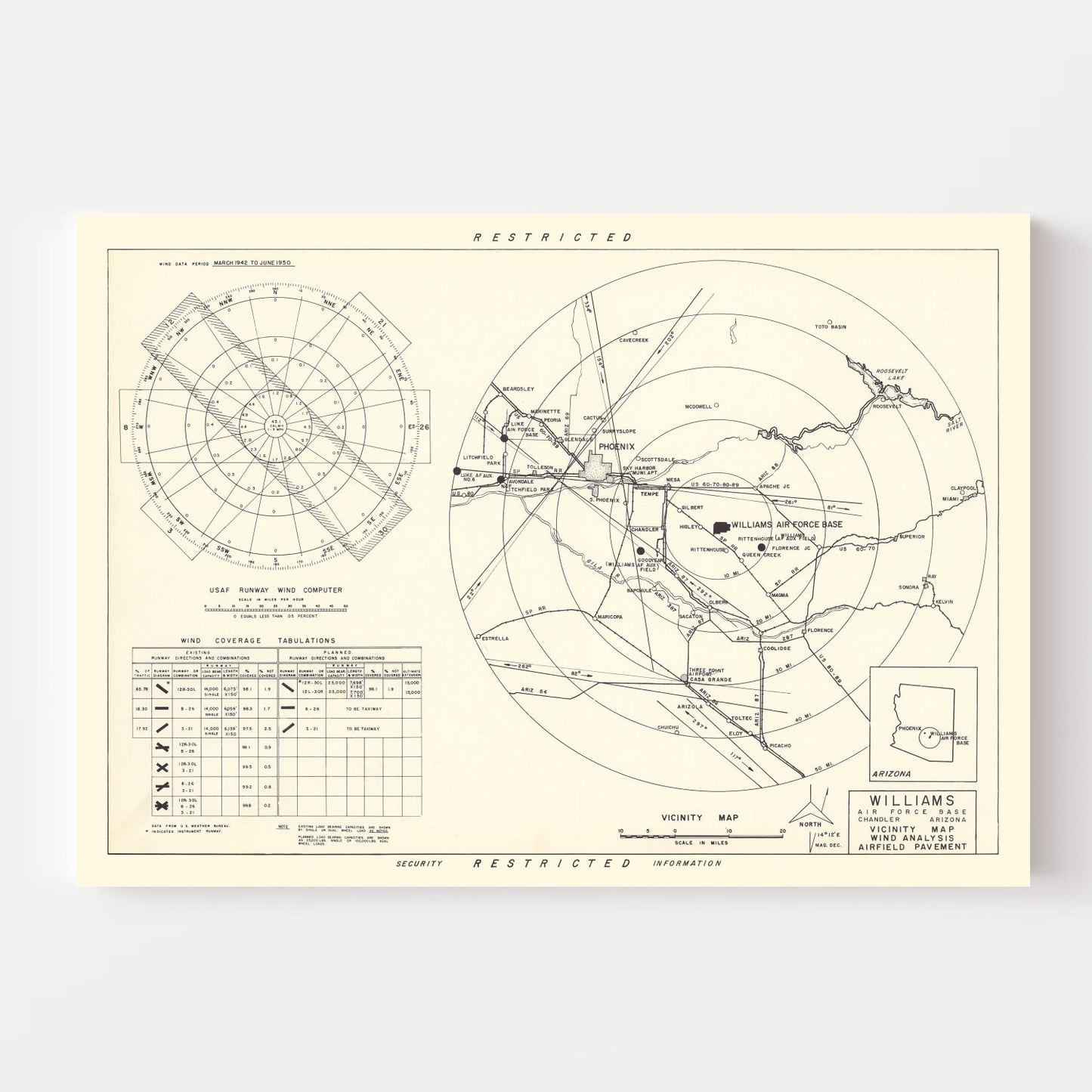 Vintage Map of the Williams Air Force Base Vicinity, 1952