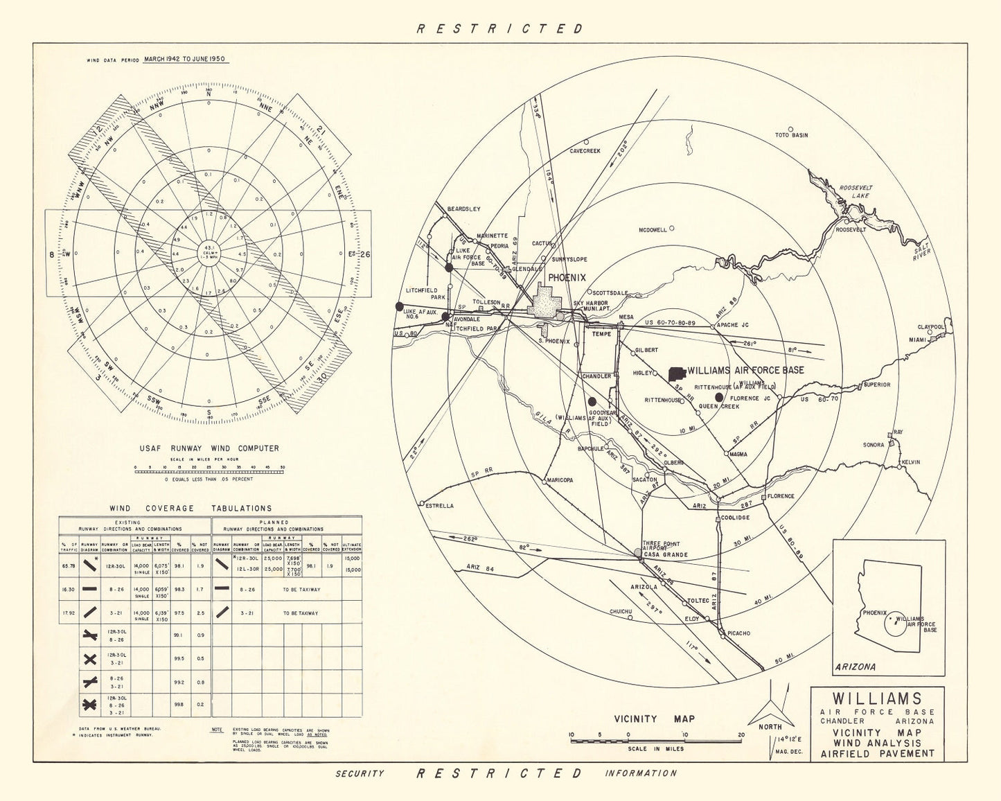 Vintage Map of the Williams Air Force Base Vicinity, 1952