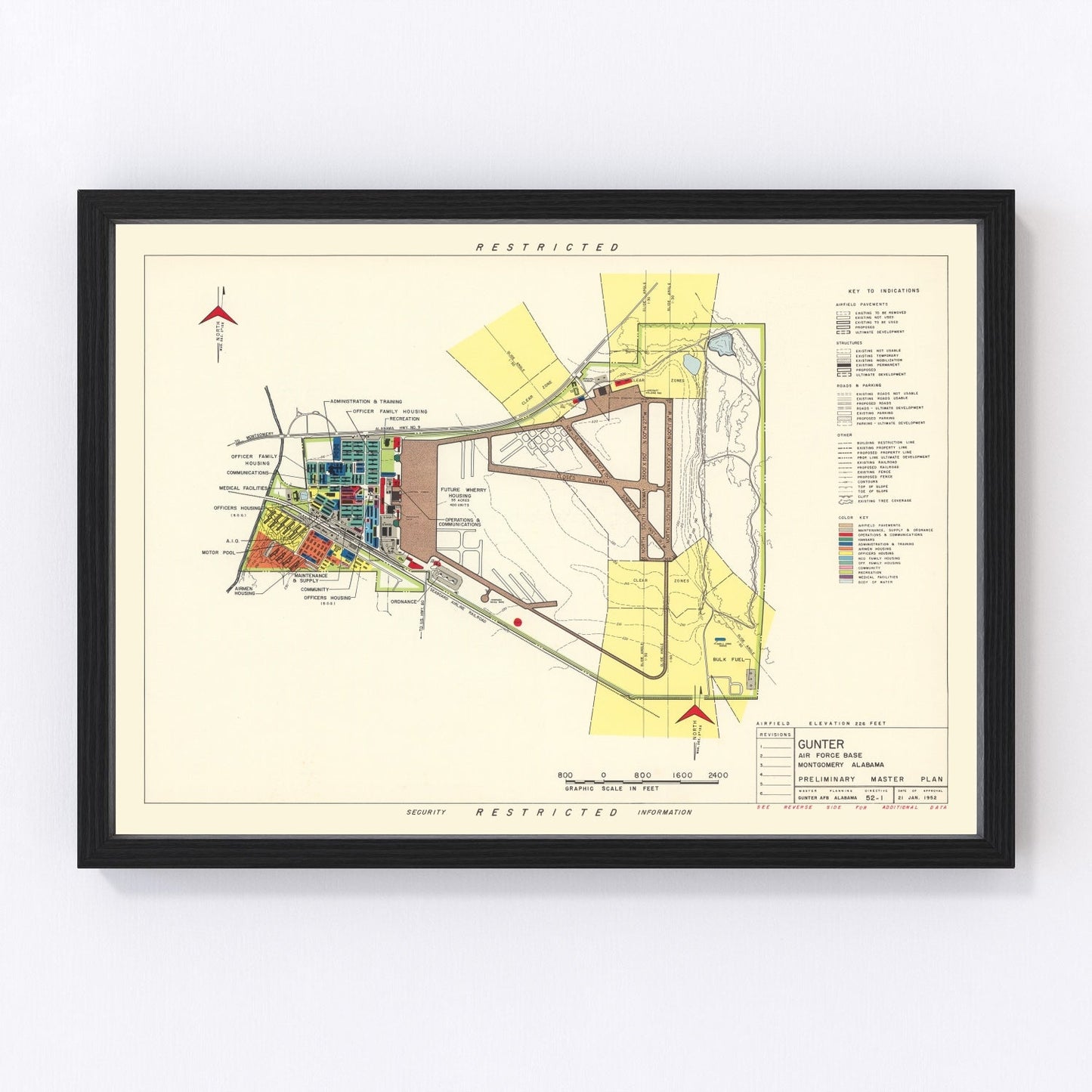 Vintage Map of Gunter Air Force Base, 1952