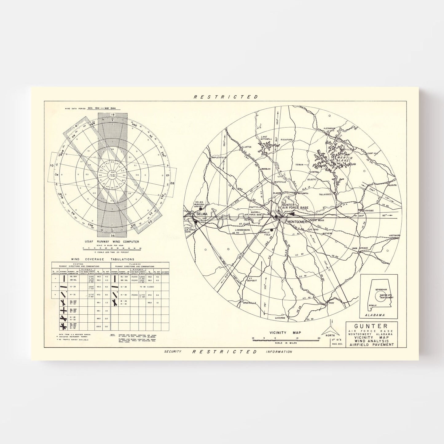 Vintage Map of the Gunter Air Force Base Vicinity, 1952