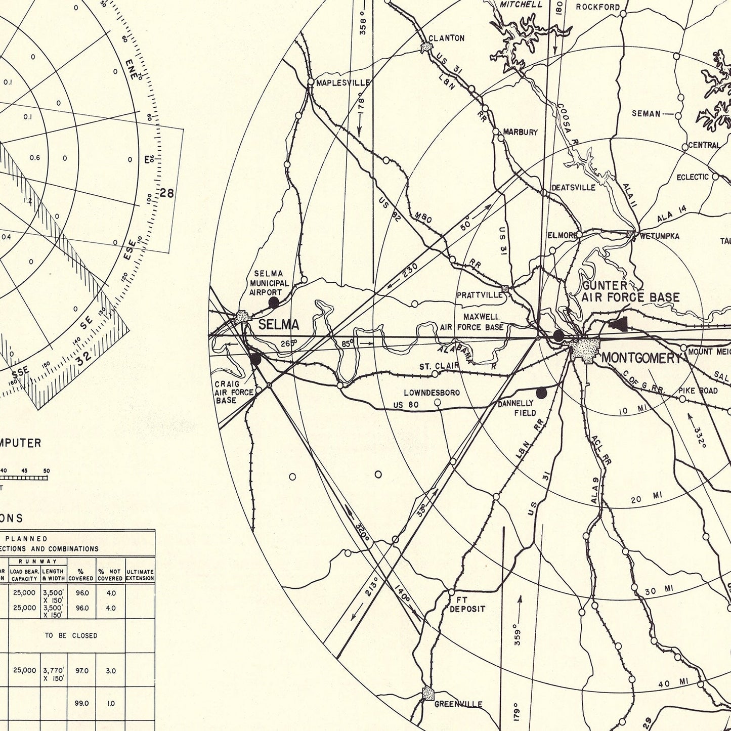 Vintage Map of the Gunter Air Force Base Vicinity, 1952