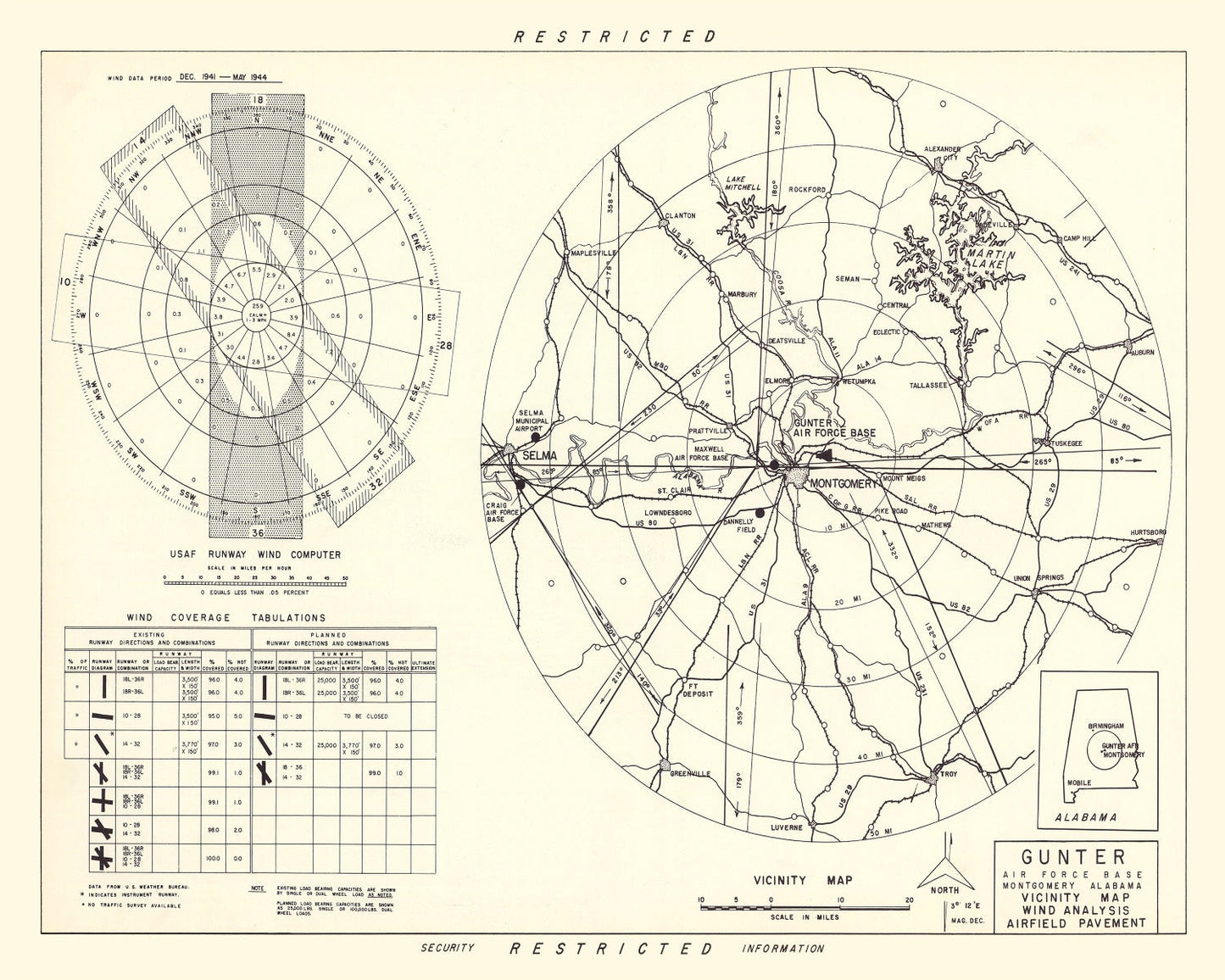 Vintage Map of the Gunter Air Force Base Vicinity, 1952