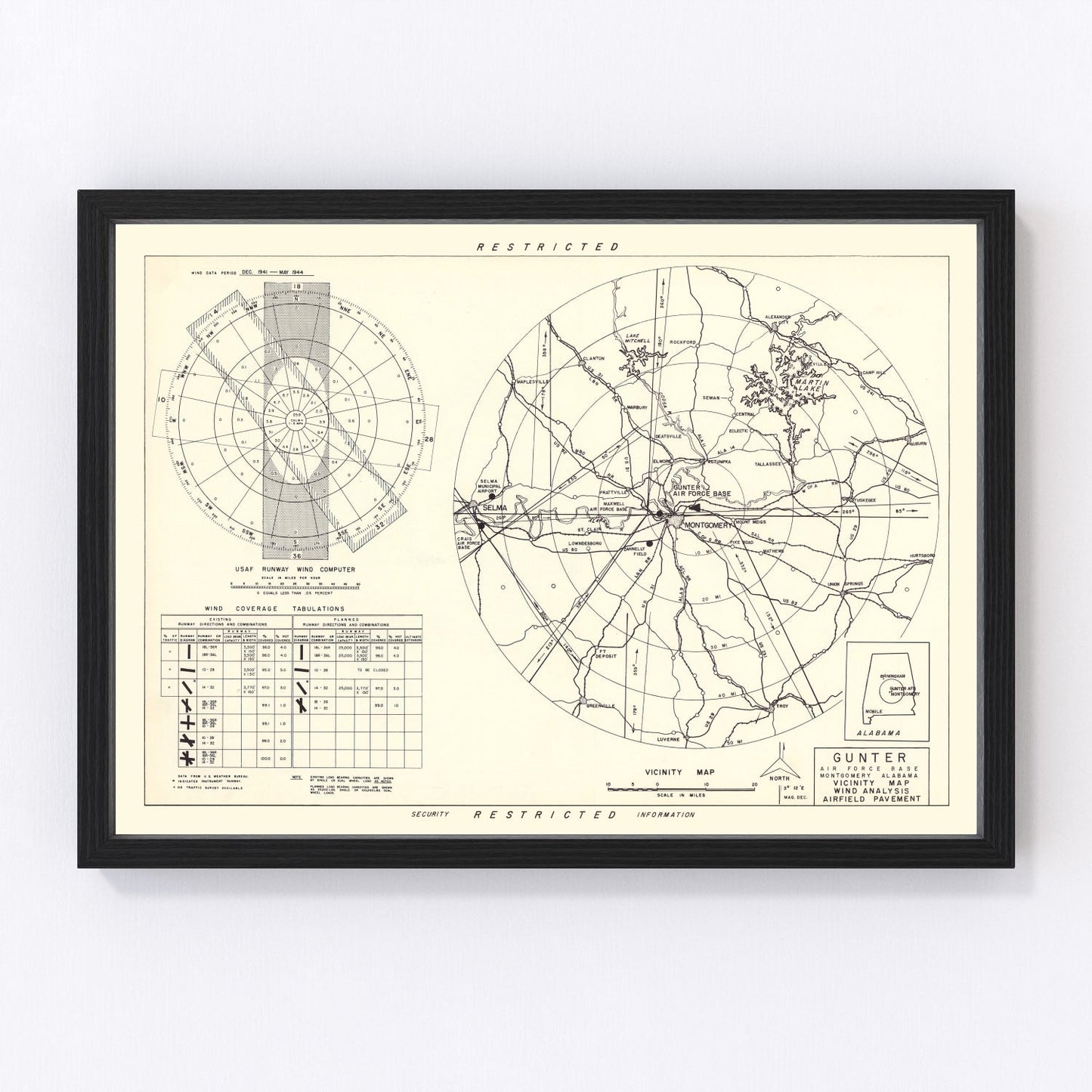 Vintage Map of the Gunter Air Force Base Vicinity, 1952