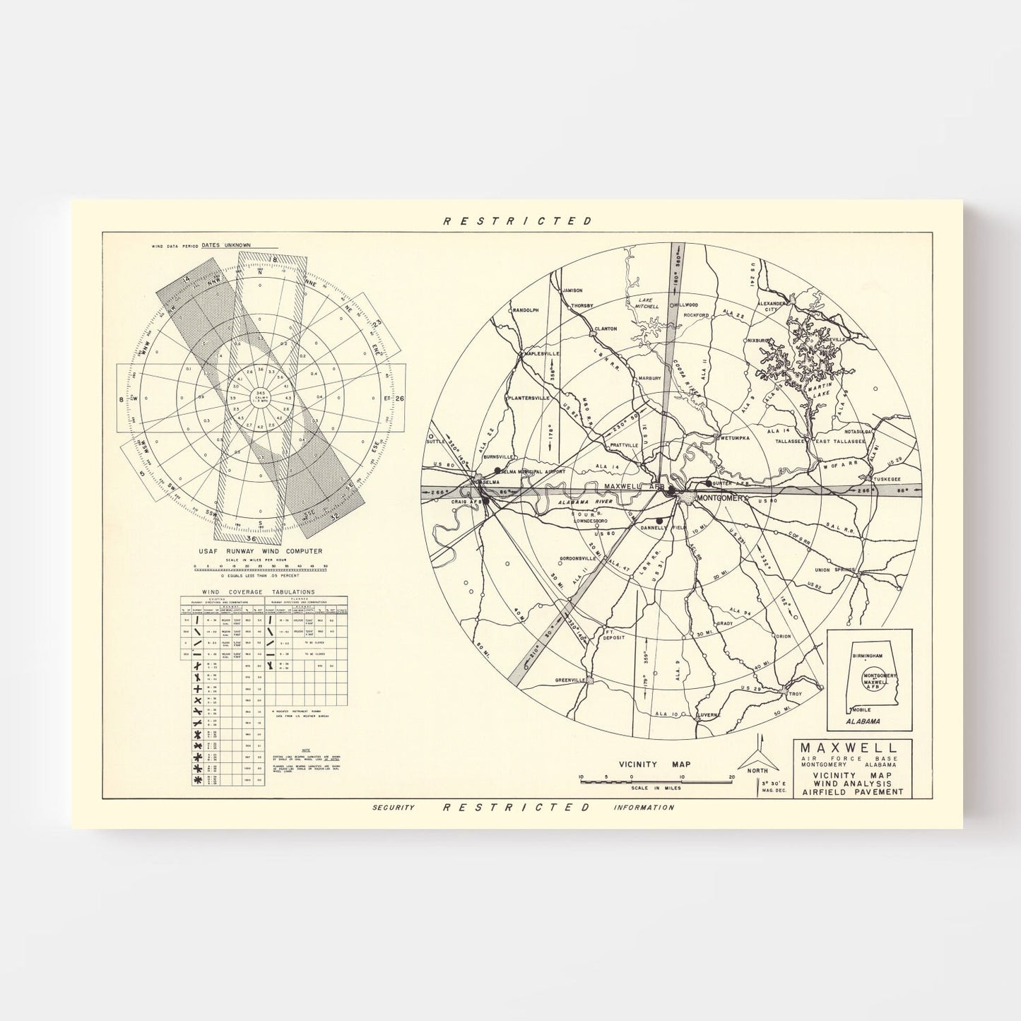 Vintage Map of the Maxwell Air Force Base Vicinity, 1952