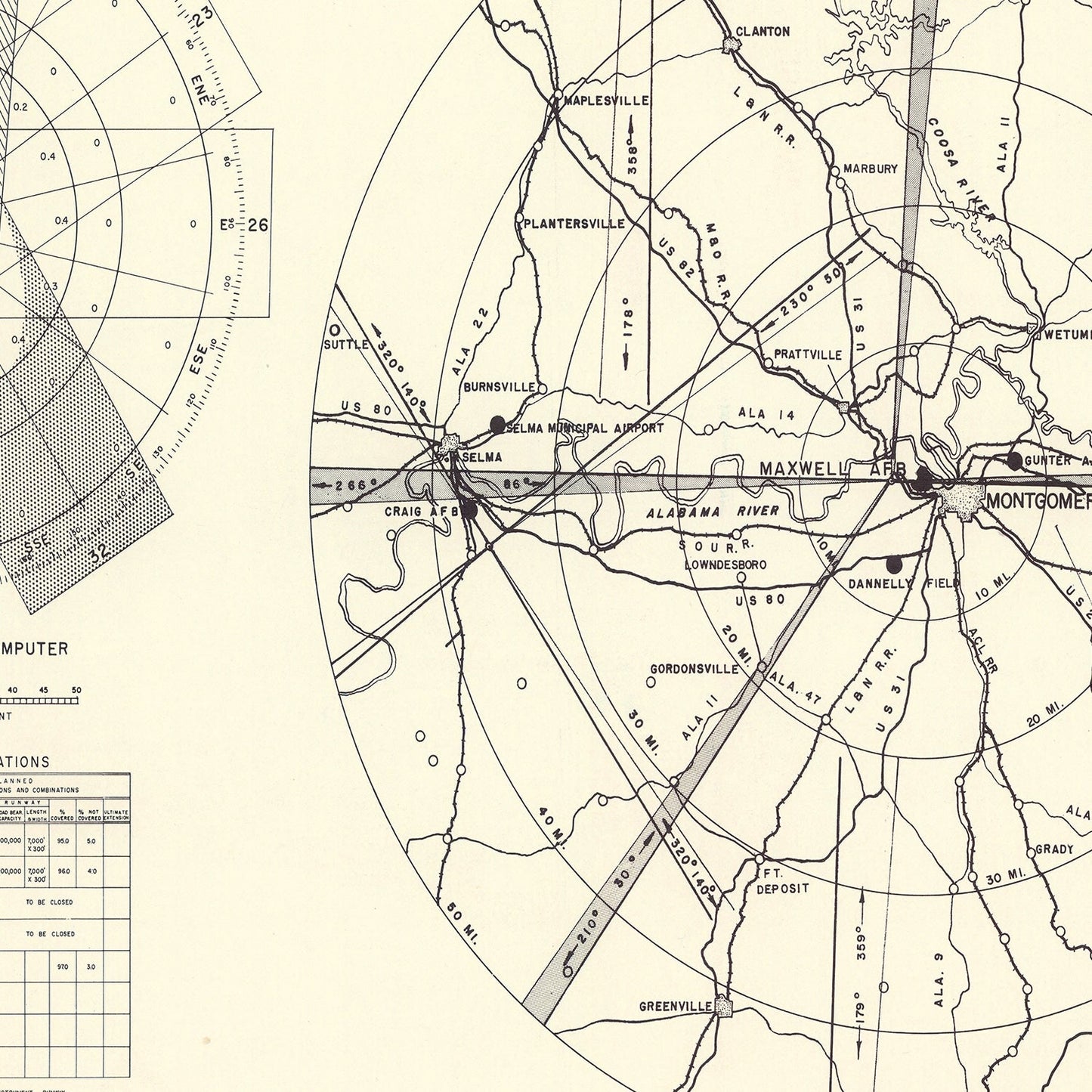 Vintage Map of the Maxwell Air Force Base Vicinity, 1952