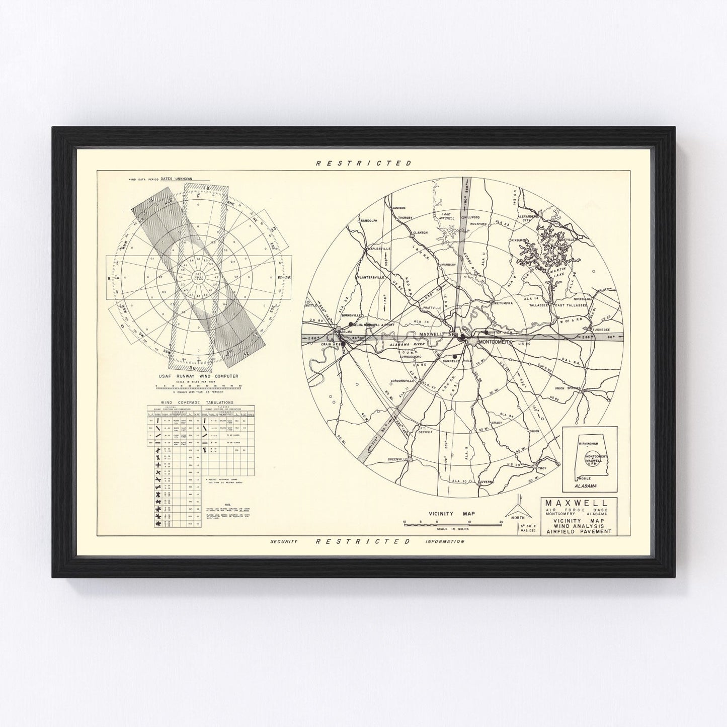 Vintage Map of the Maxwell Air Force Base Vicinity, 1952