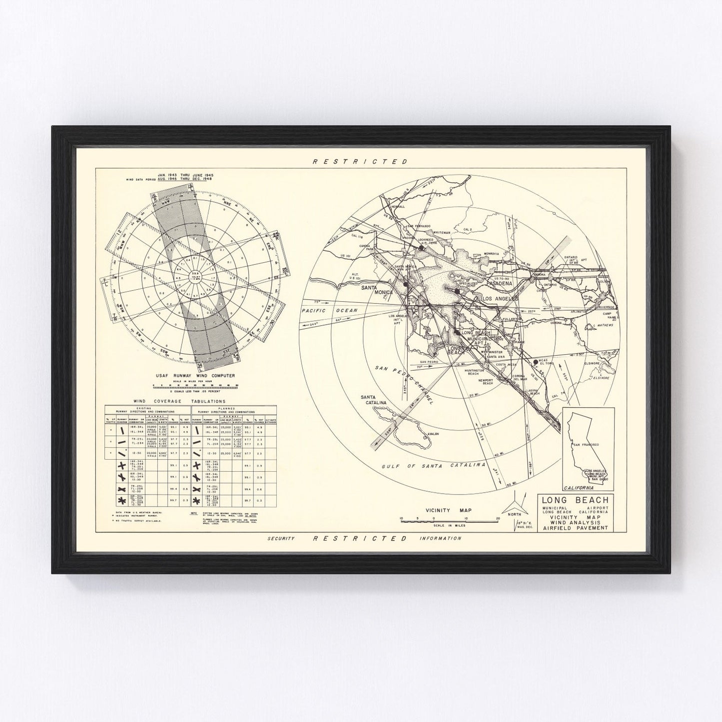 Vintage Map of the Long Beach Municipal Airport Vicinity, 1952