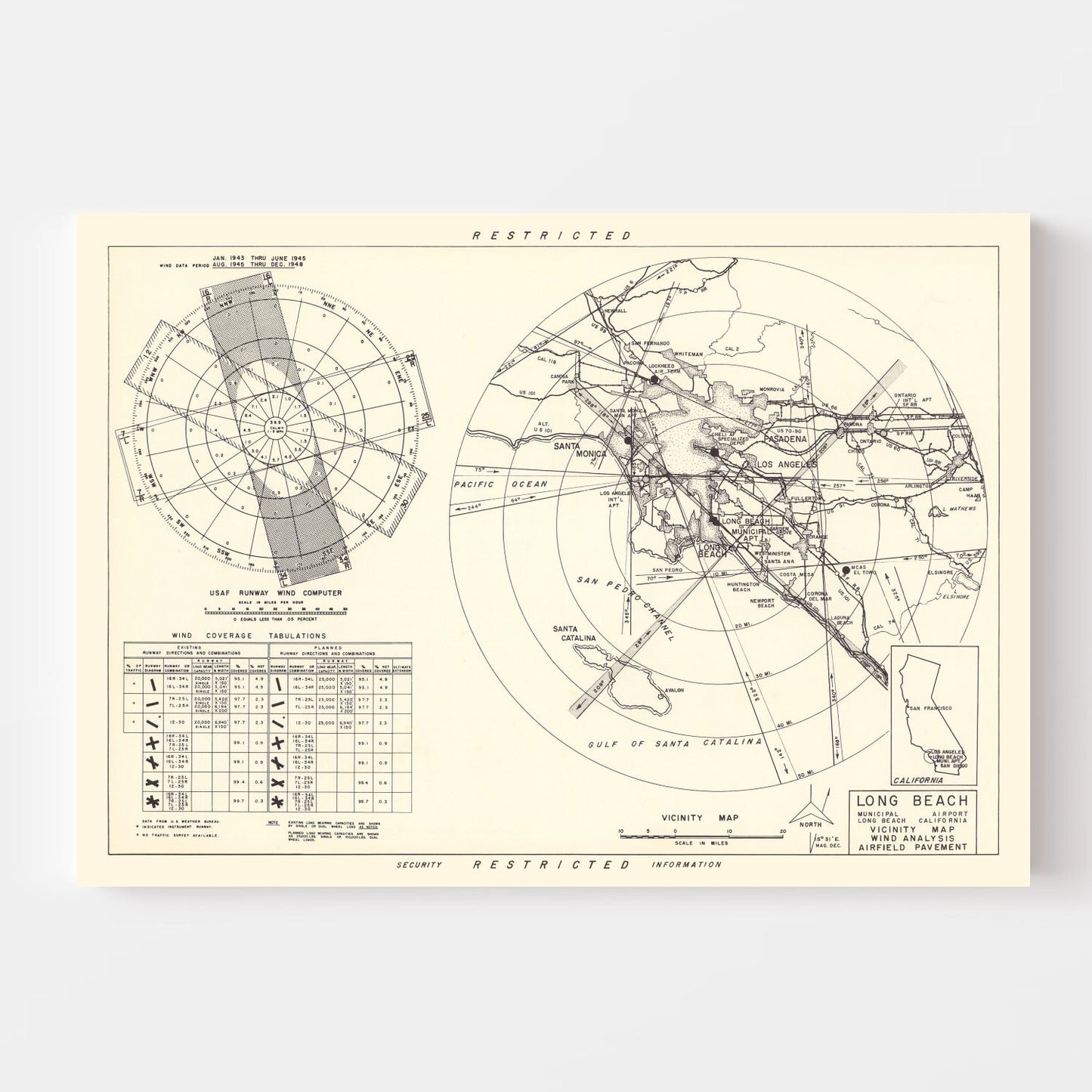 Vintage Map of the Long Beach Municipal Airport Vicinity, 1952