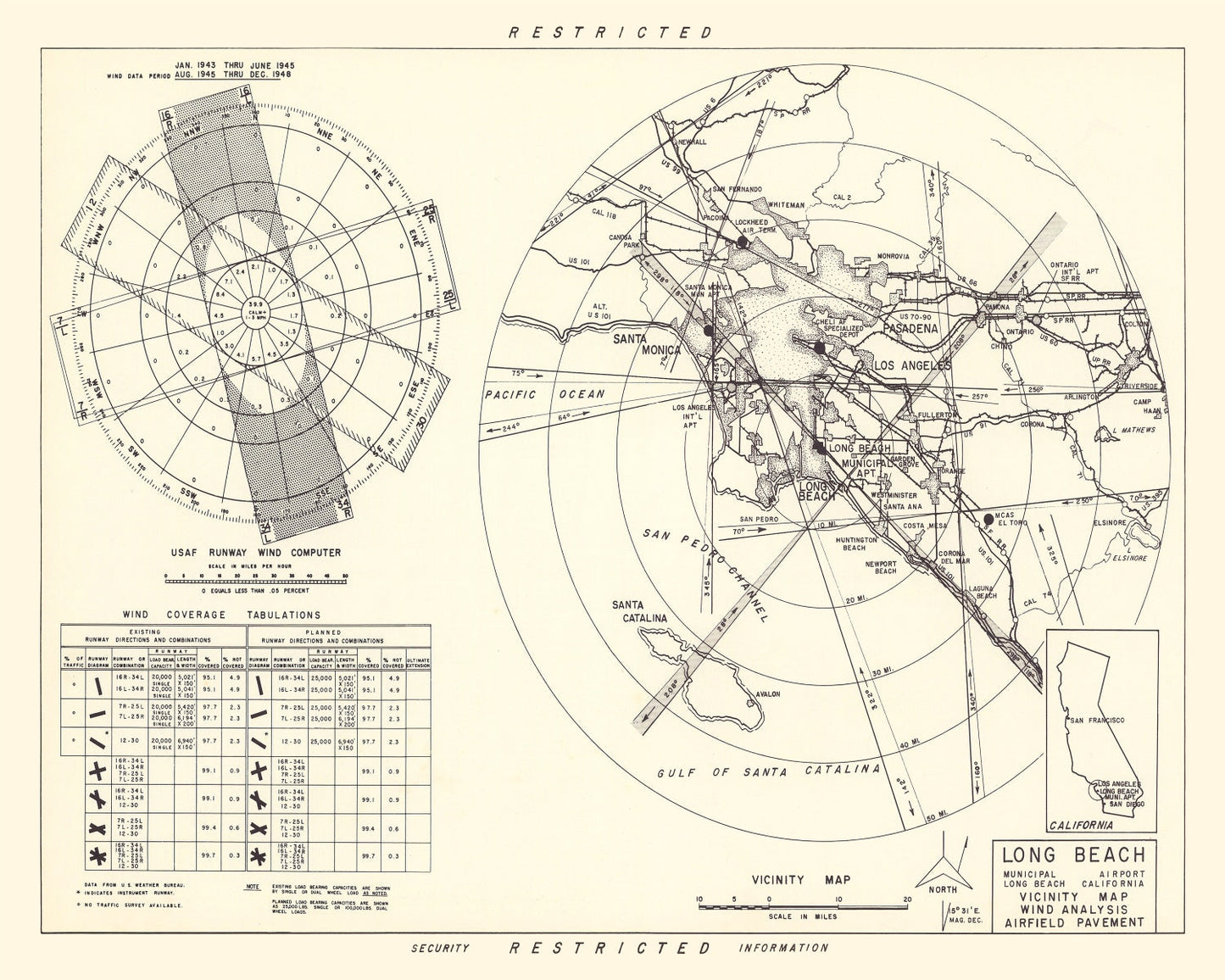 Vintage Map of the Long Beach Municipal Airport Vicinity, 1952