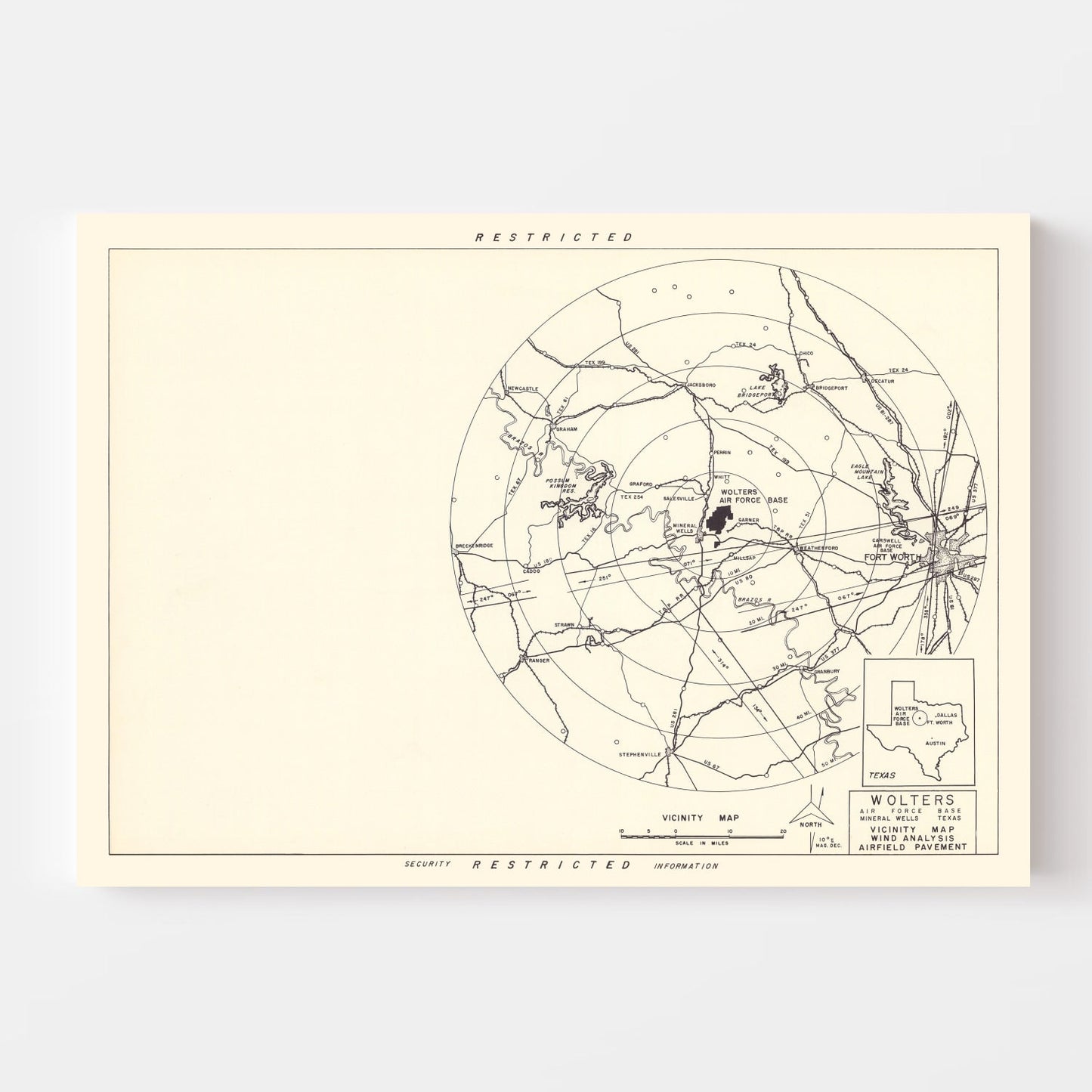 Vintage Map of the Wolters Air Force Base Vicinity, 1951