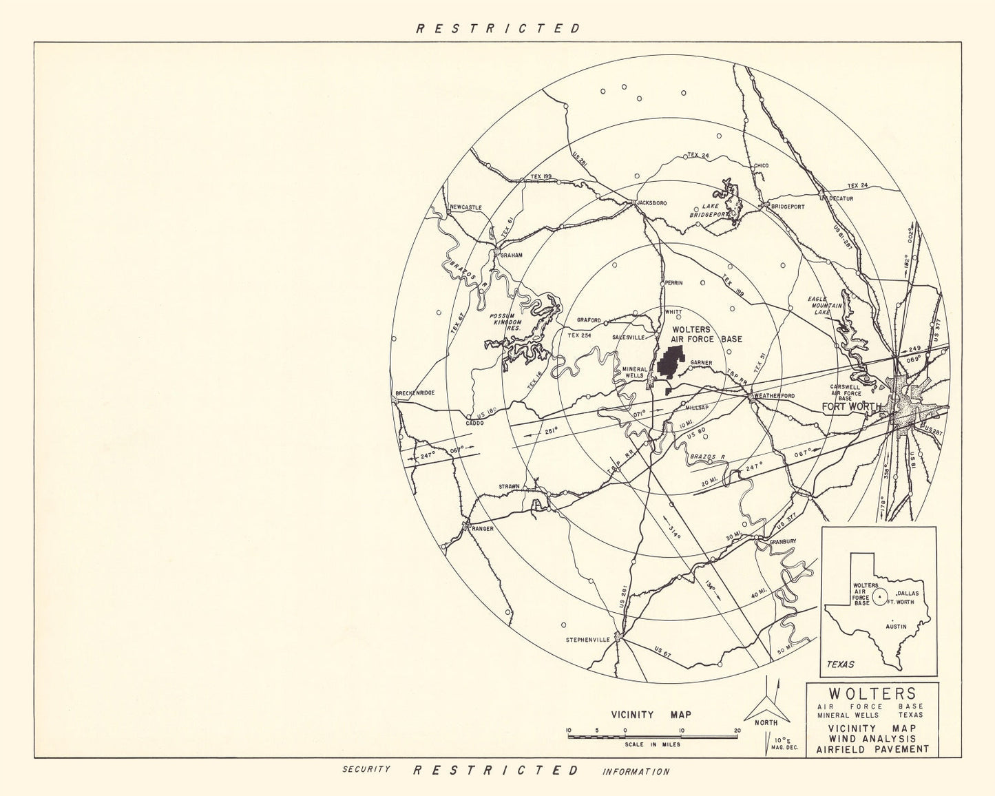 Vintage Map of the Wolters Air Force Base Vicinity, 1951