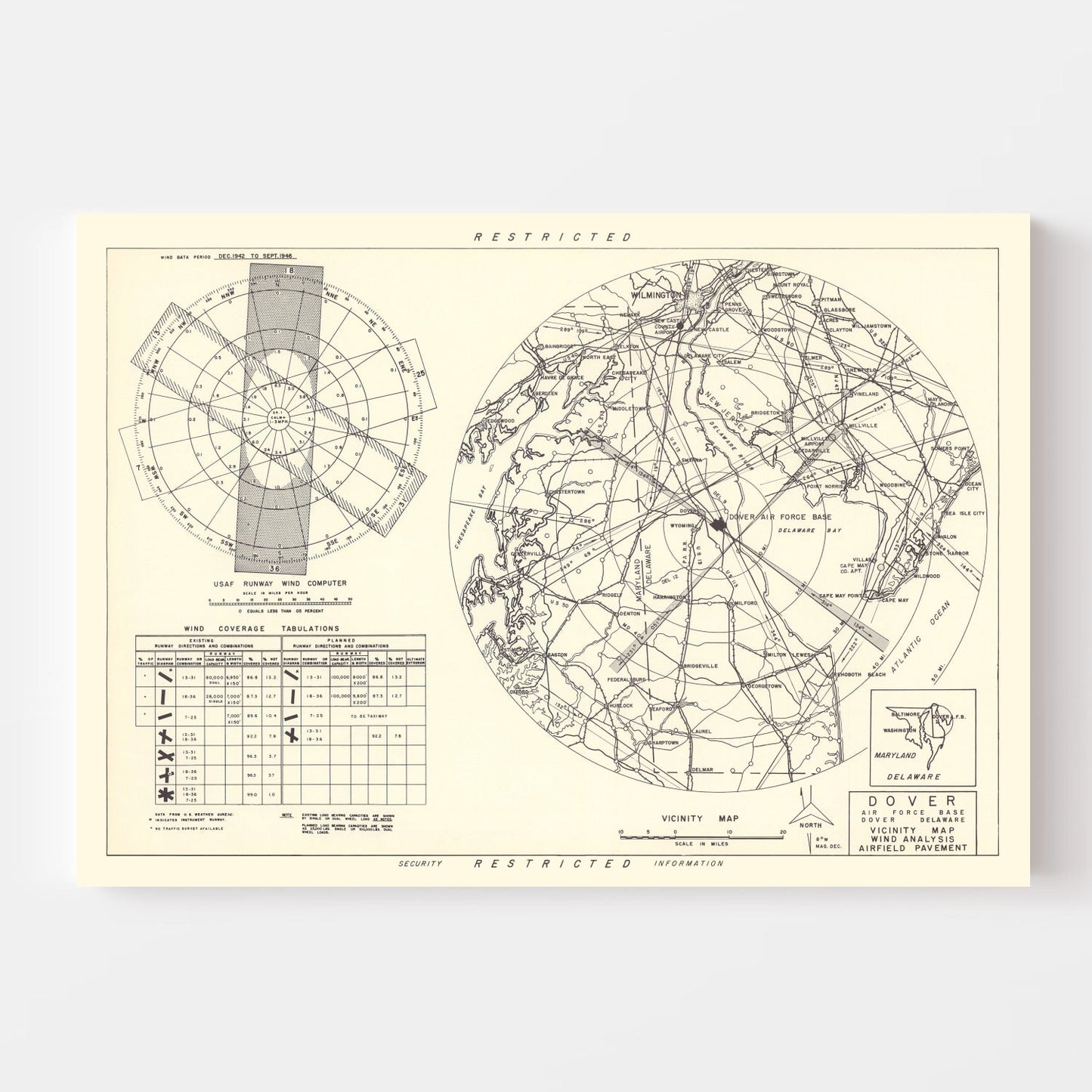 Vintage Map of the Dover Air Force Base Vicinity, 1952
