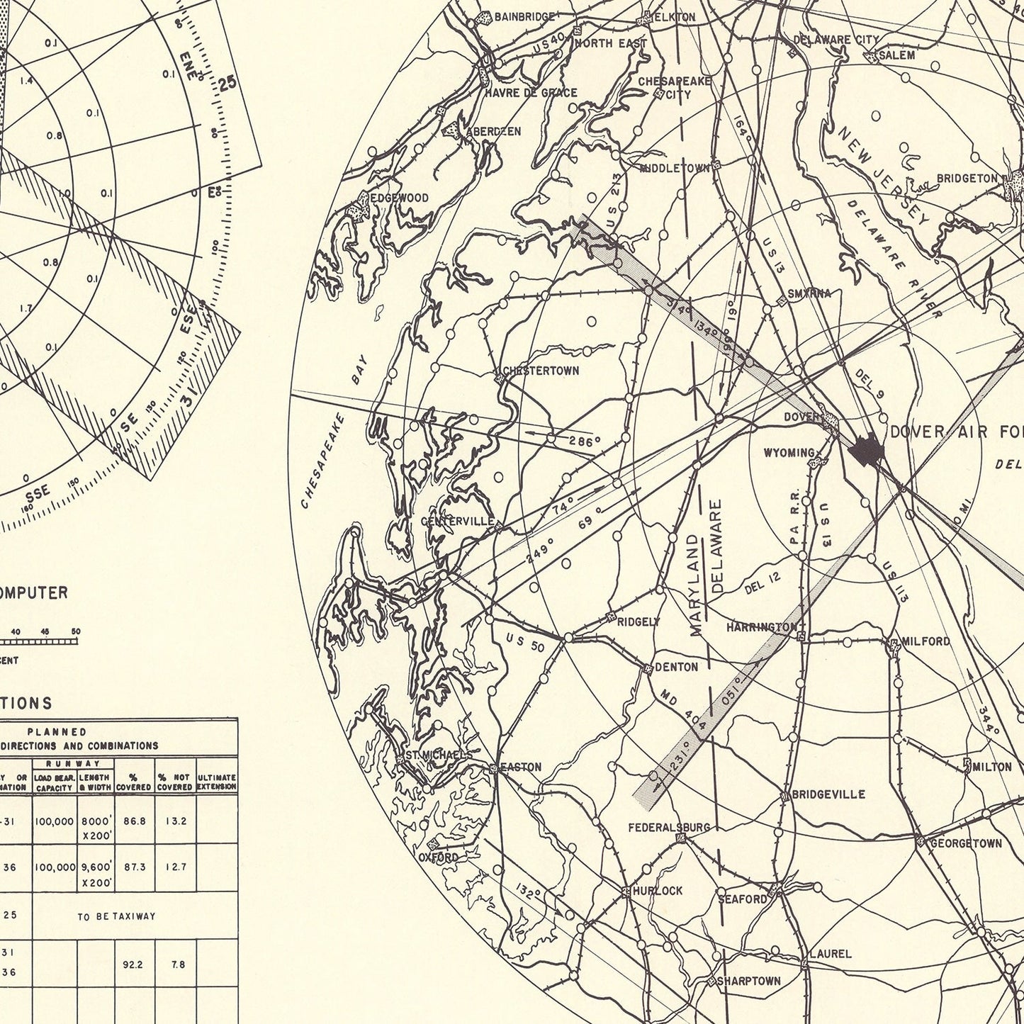 Vintage Map of the Dover Air Force Base Vicinity, 1952