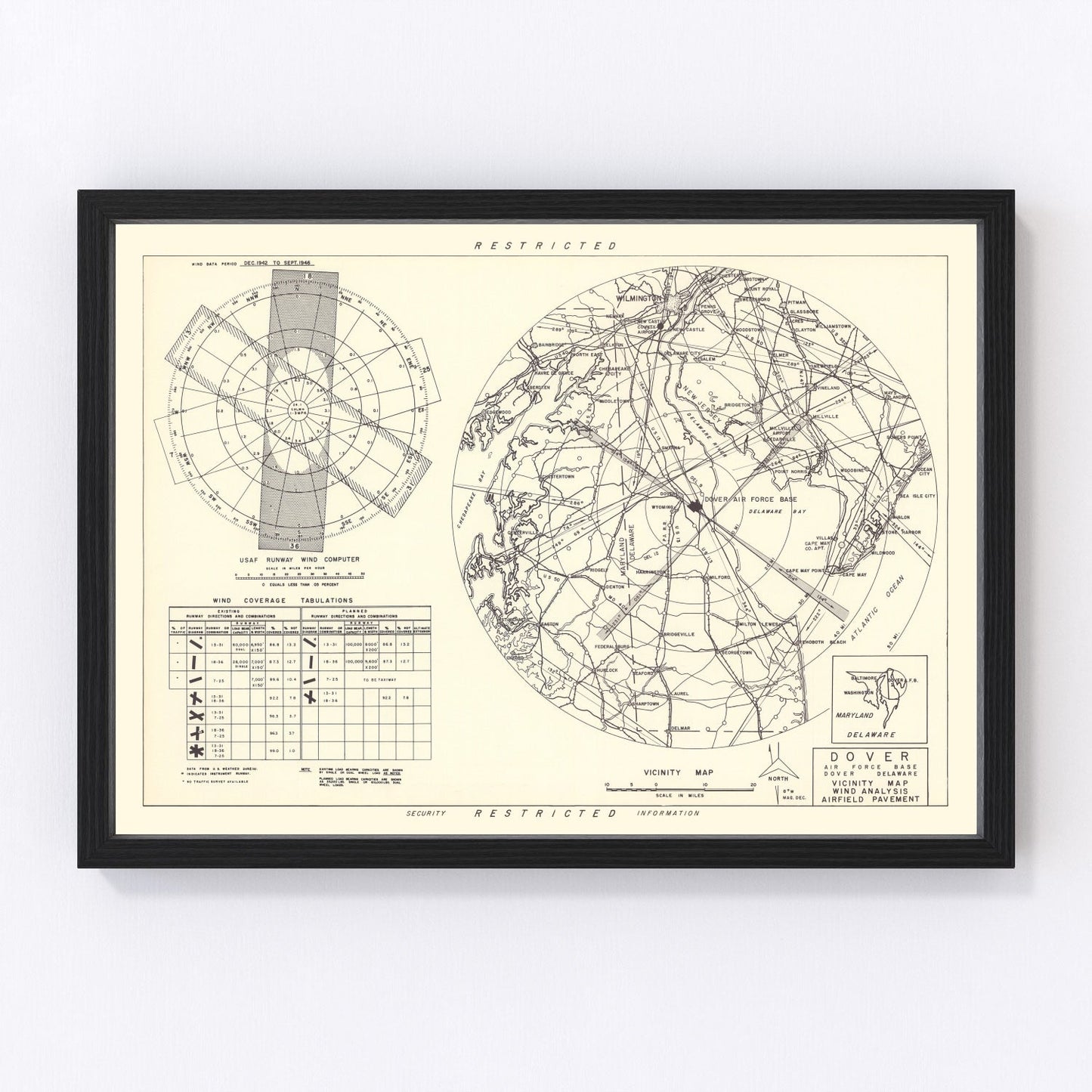 Vintage Map of the Dover Air Force Base Vicinity, 1952