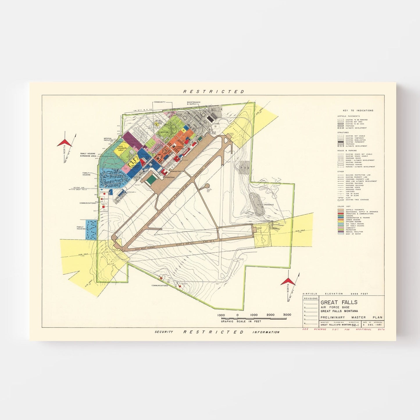 Vintage Map of Great Falls Air Force Base, 1951