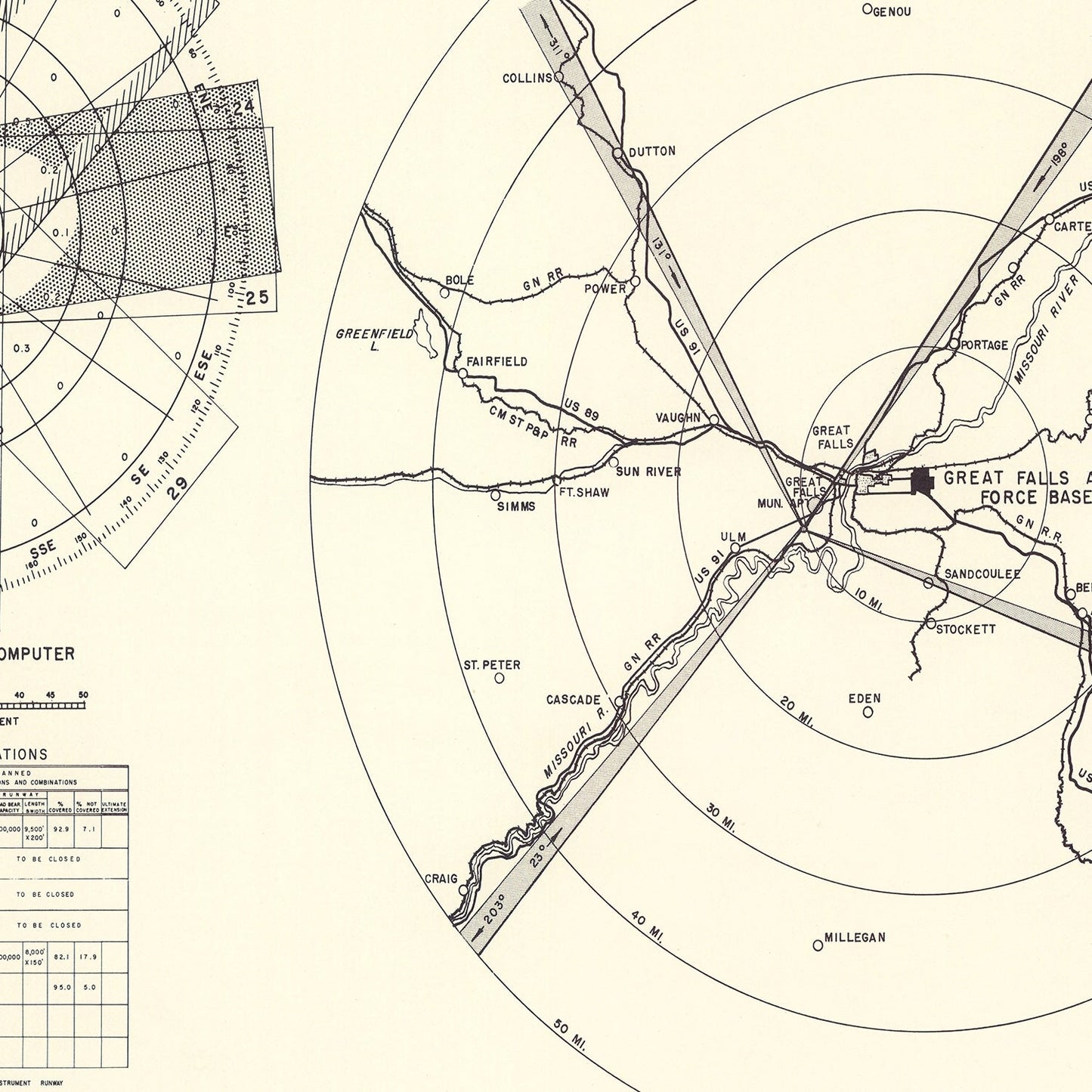 Vintage Map of the Great Falls Air Force Base Vicinity, 1951