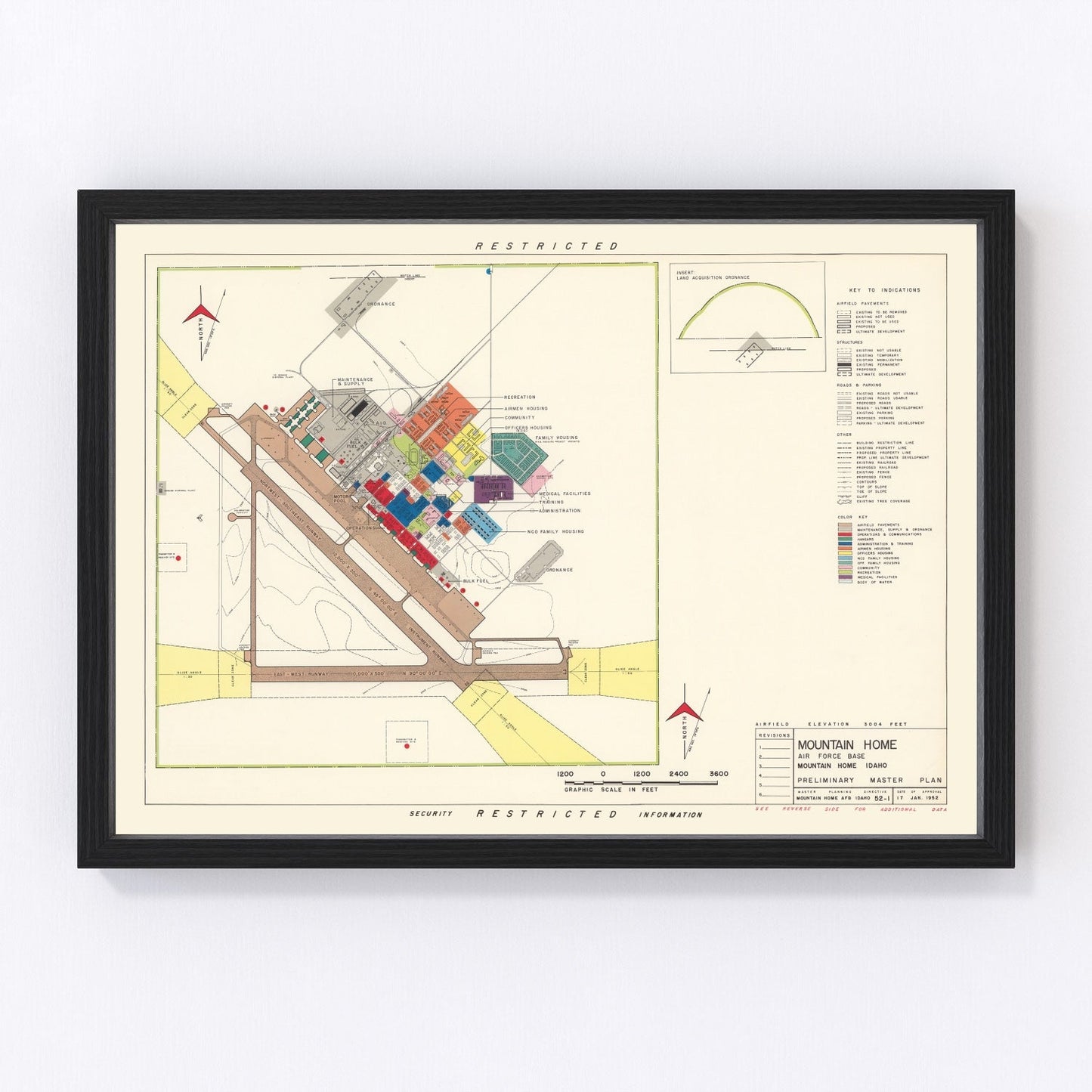 Vintage Map of Mountain Home Air Force Base, 1952