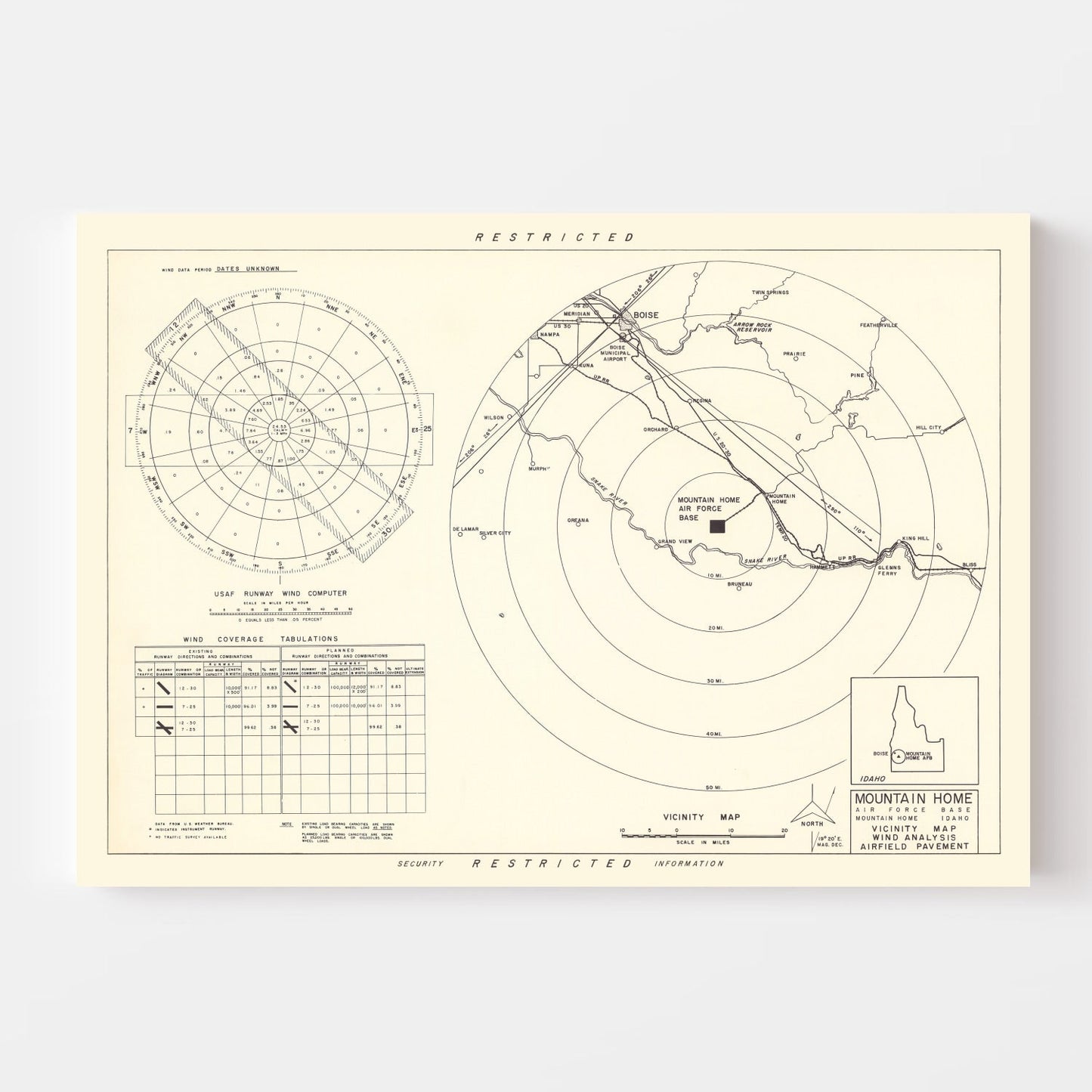 Vintage Map of the Mountain Home Air Force Base Vicinity, 1952
