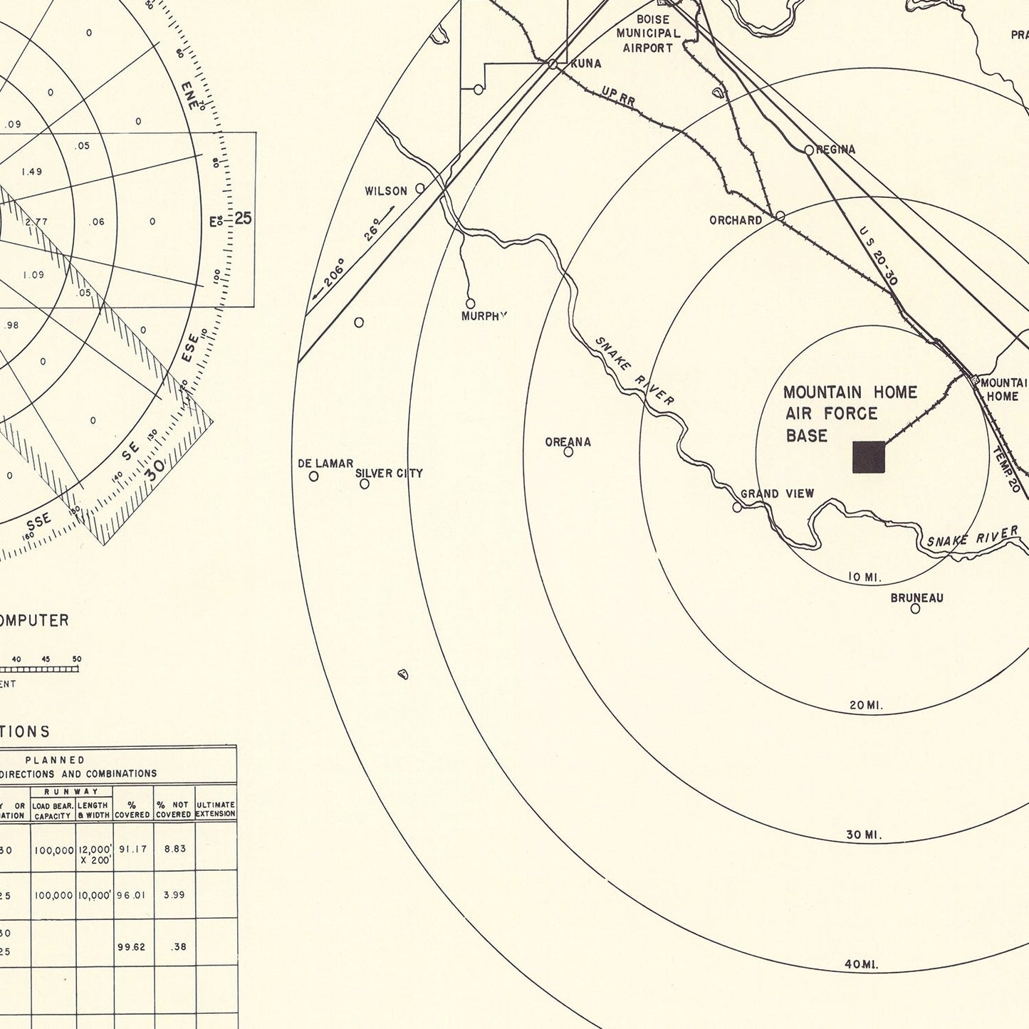 Vintage Map of the Mountain Home Air Force Base Vicinity, 1952