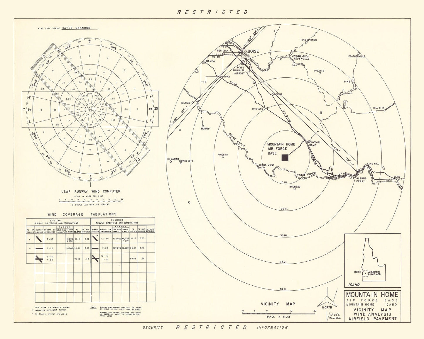 Vintage Map of the Mountain Home Air Force Base Vicinity, 1952
