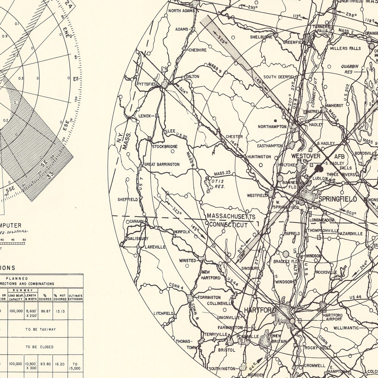 Vintage Map of the Westover Air Force Base Vicinity, 1951