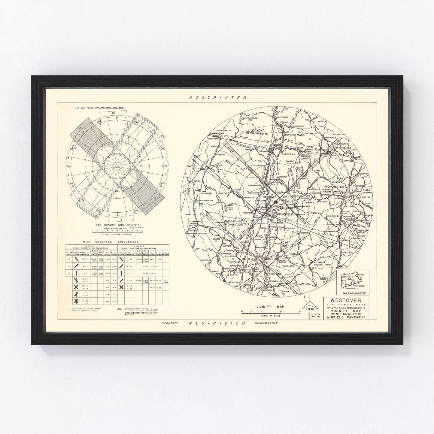 Vintage Map of the Westover Air Force Base Vicinity, 1951