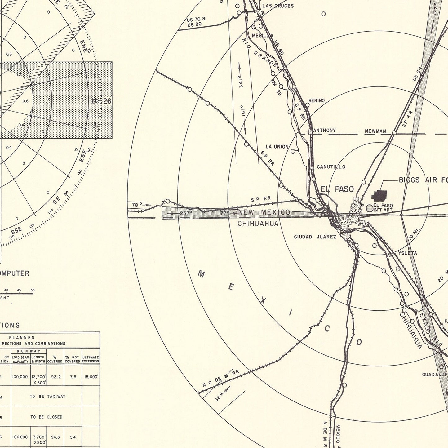 Vintage Map of the Biggs Air Force Base Vicinity, 1951
