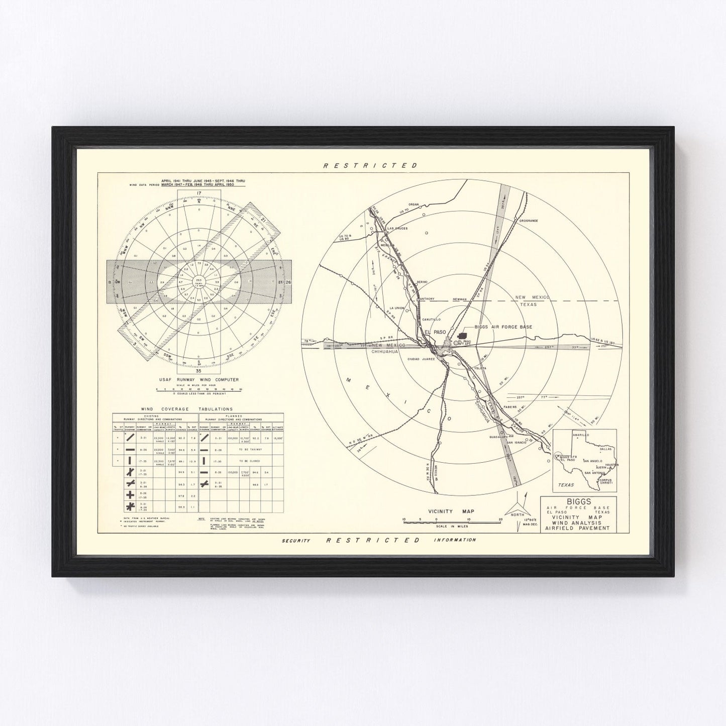 Vintage Map of the Biggs Air Force Base Vicinity, 1951