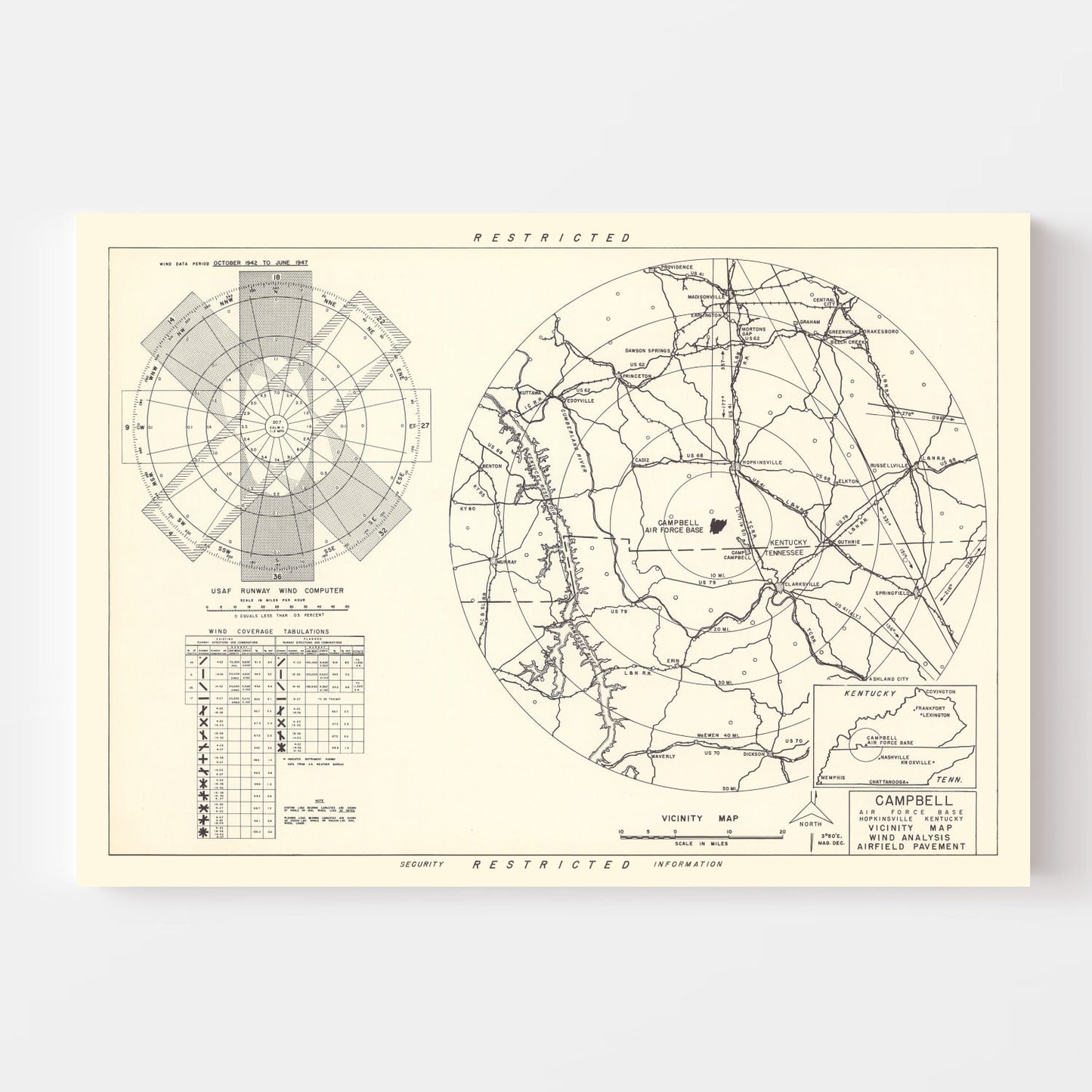 Vintage Map of the Campbell Air Force Base Vicinity, 1952
