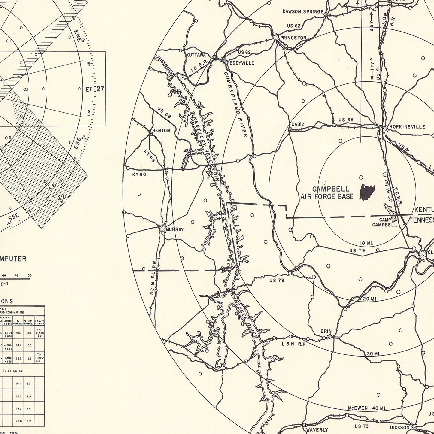 Vintage Map of the Campbell Air Force Base Vicinity, 1952
