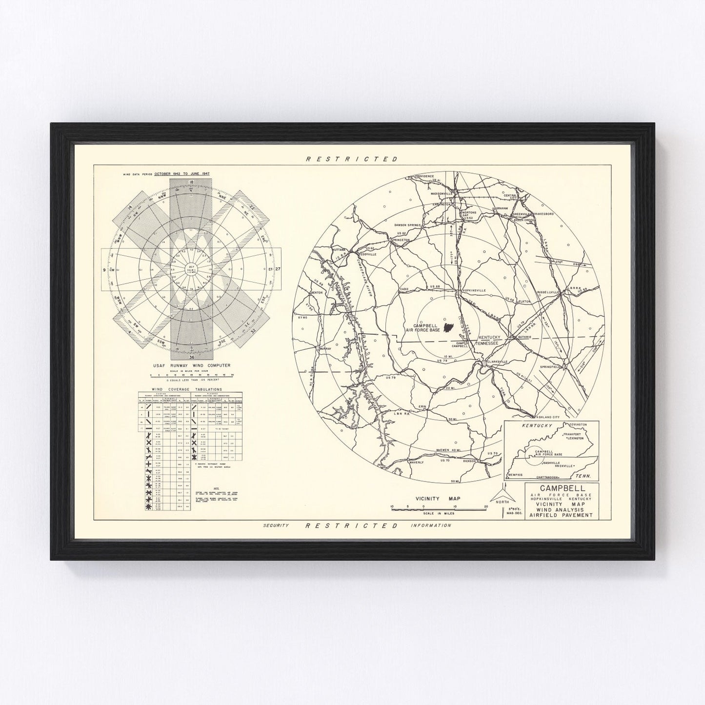 Vintage Map of the Campbell Air Force Base Vicinity, 1952