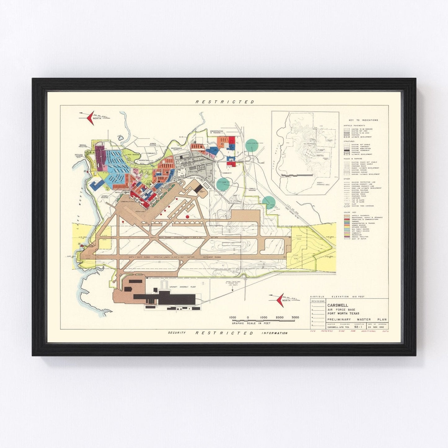 Vintage Map of Carswell Air Force Base, 1952