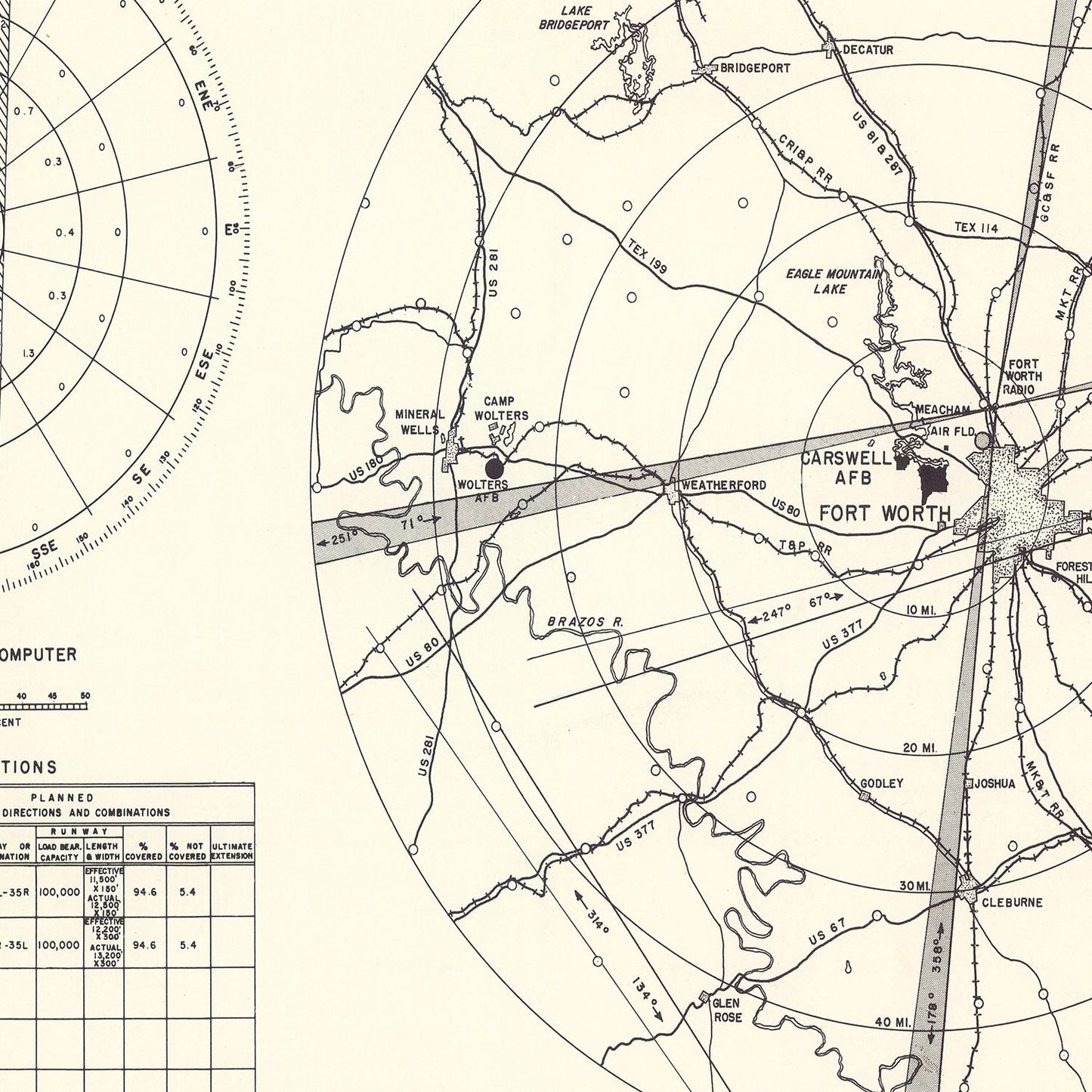 Vintage Map of the Carswell Air Force Base Vicinity, 1952