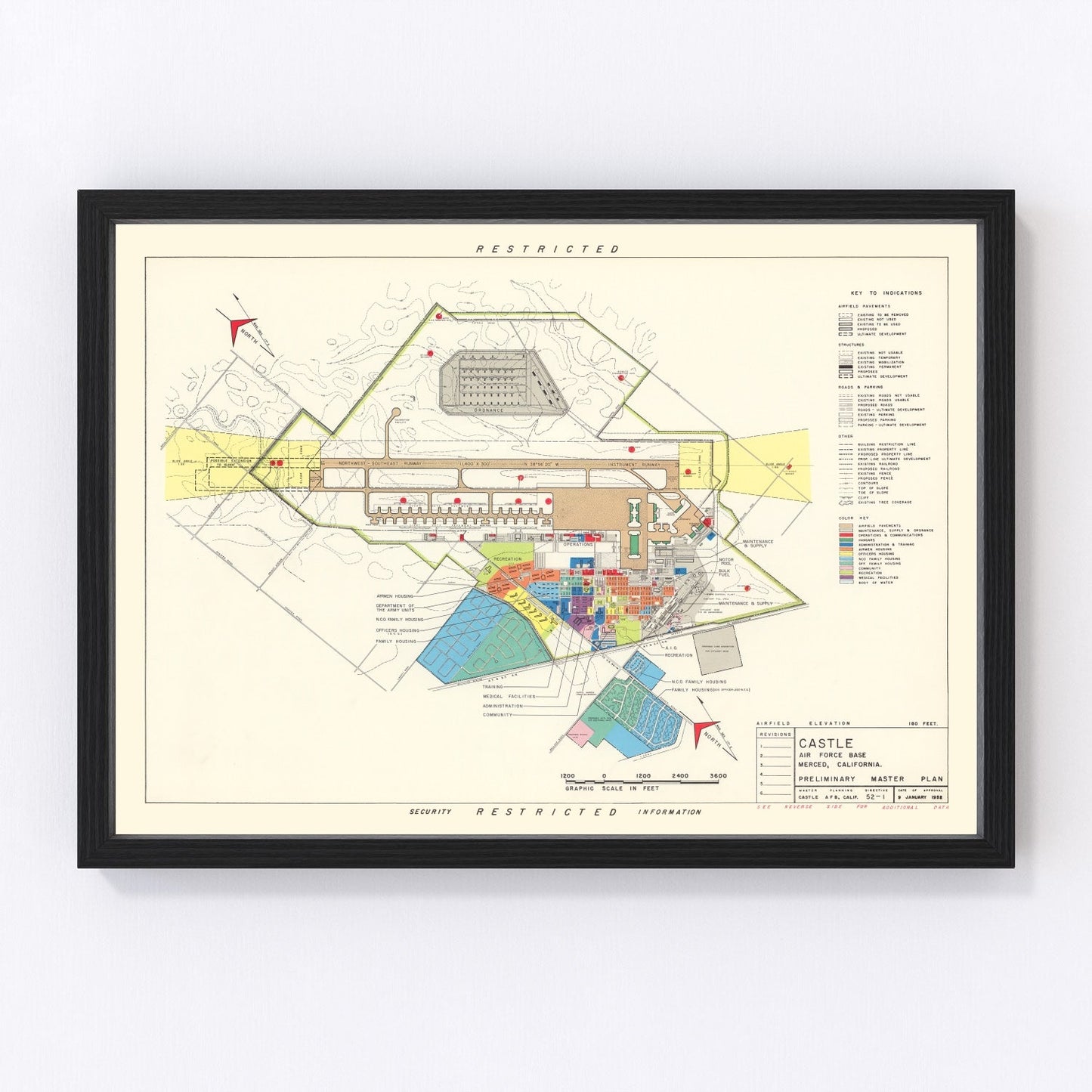 Vintage Map of Castle Air Force Base, 1952