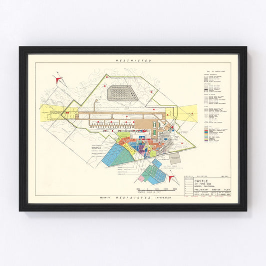 Vintage Map of Castle Air Force Base, 1952