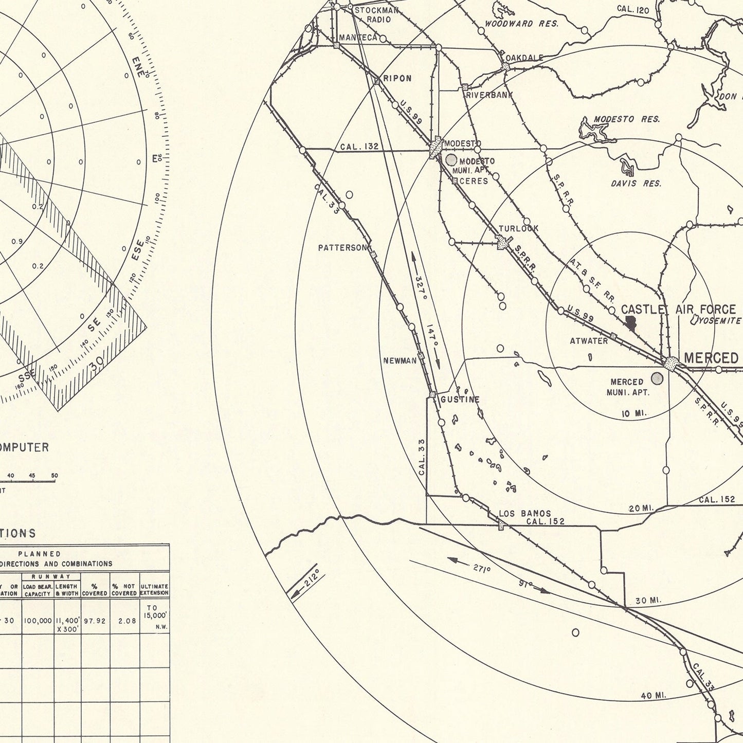 Vintage Map of the Castle Air Force Base Vicinity, 1952